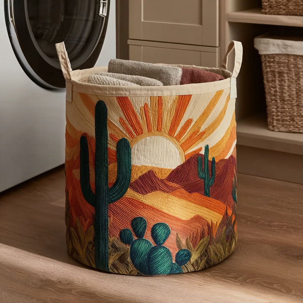 Cactus Desert Dawn Quilted Laundry Basket Best Clothes Washing Laundry Hamper For Family