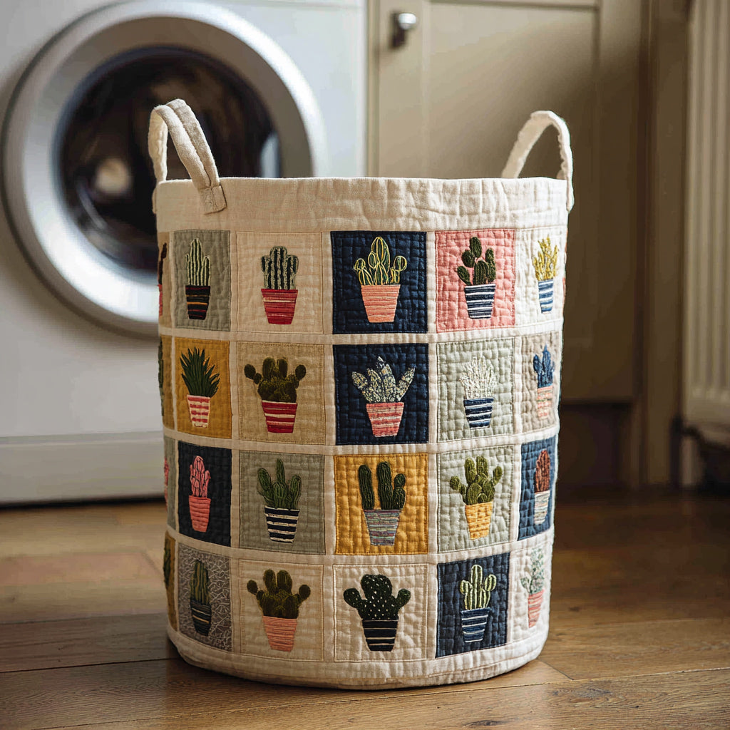 Cactus Flower Quilted Laundry Basket Best Clothes Hamper Best Cactus Housewarming Gifts