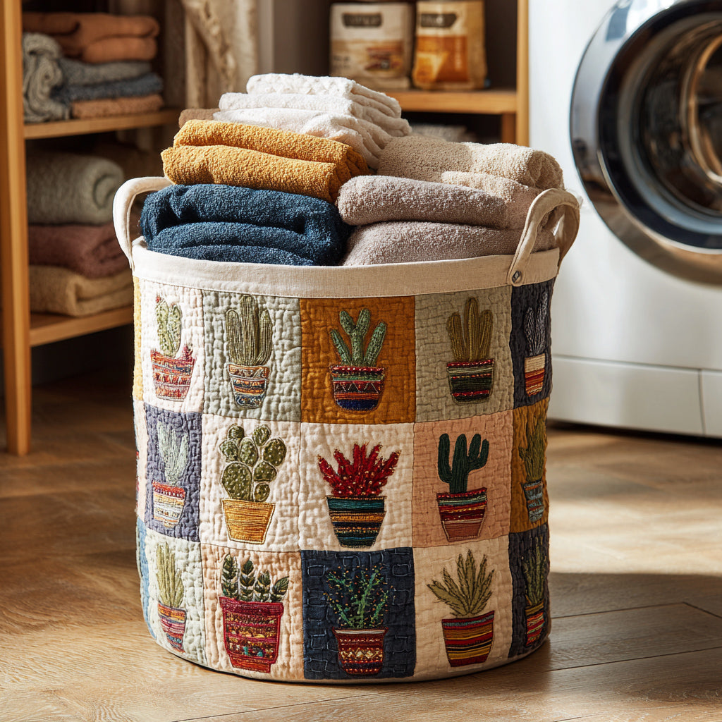 cactus harvest laundry basket Cactus Harvest Patchwork Quilted Laundry Basket Modern Best Folding Laundry Basket gifts housewarming gift ideas mother s day gifts