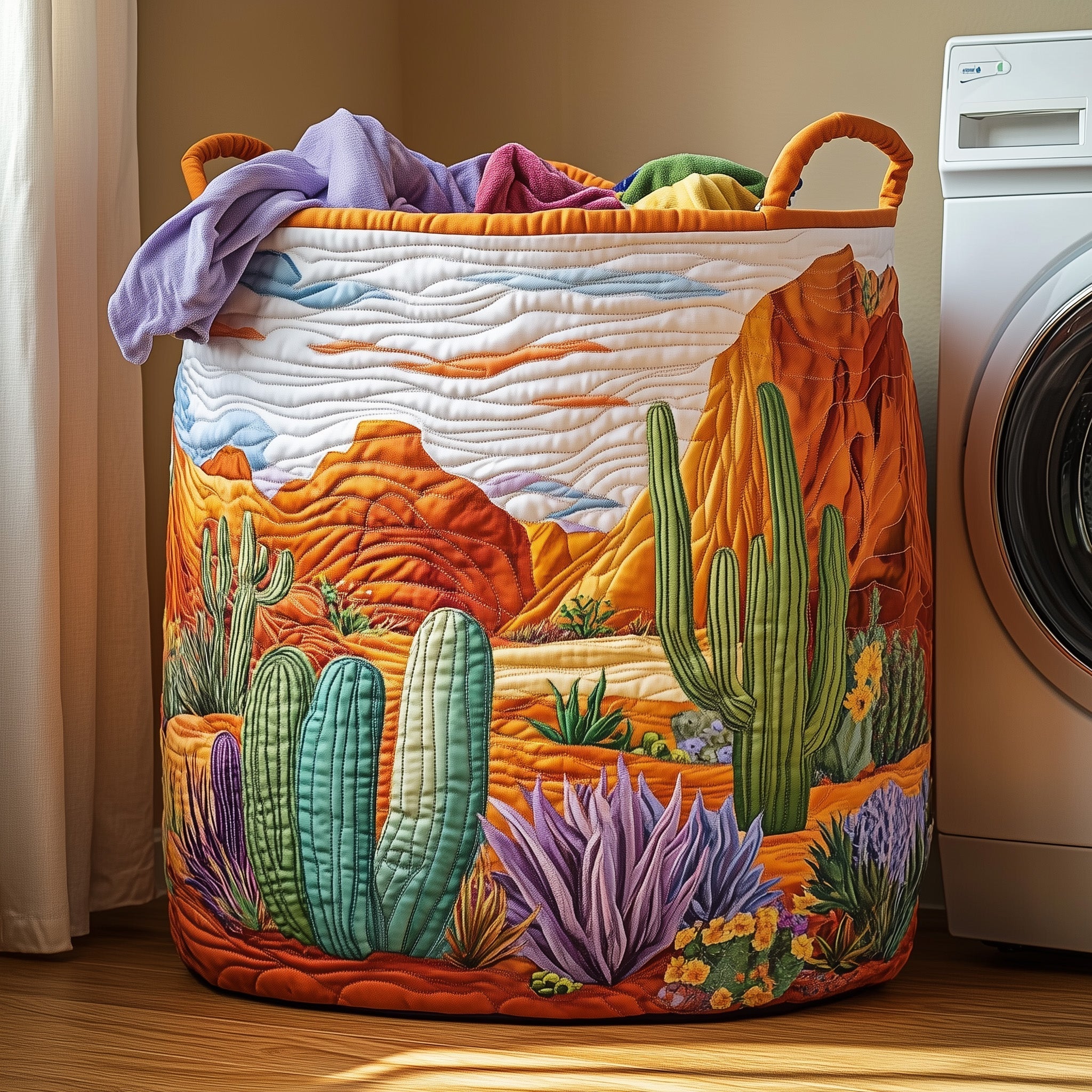 Cactus Heaven Quilted Laundry Basket Colorful Laundry Hamper Cactus Inspired Gifts