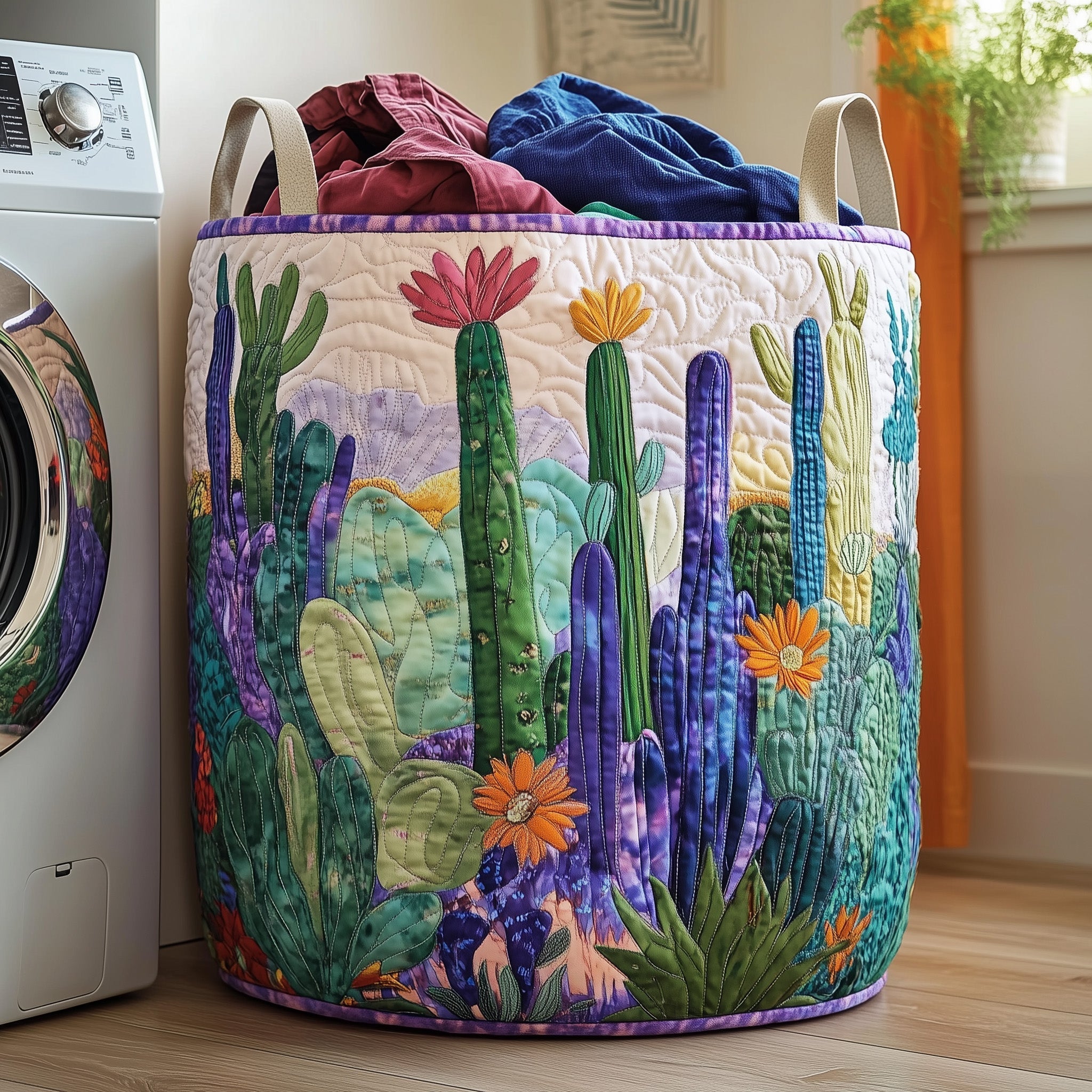 Cactus Heaven Quilted Laundry Basket Unique Clothes Hamper Cactus Related Gifts