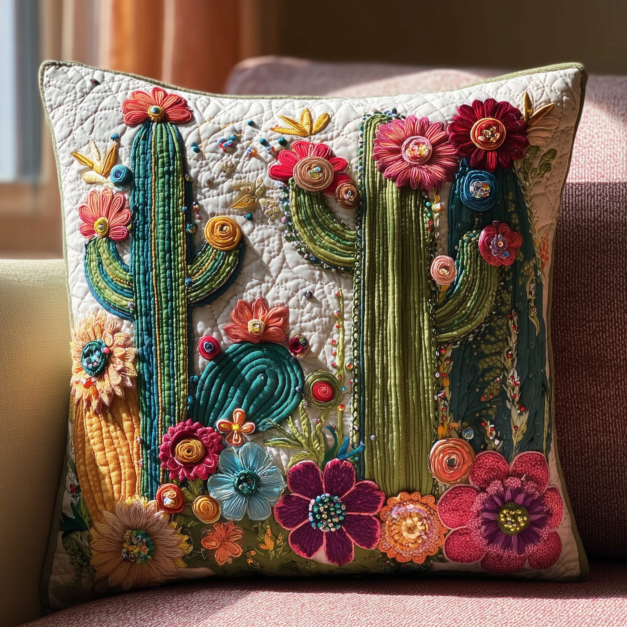 Cactus Heaven Quilted Pillow Case Throw Pillow Cover ItemCute Cactus Gifts Plant