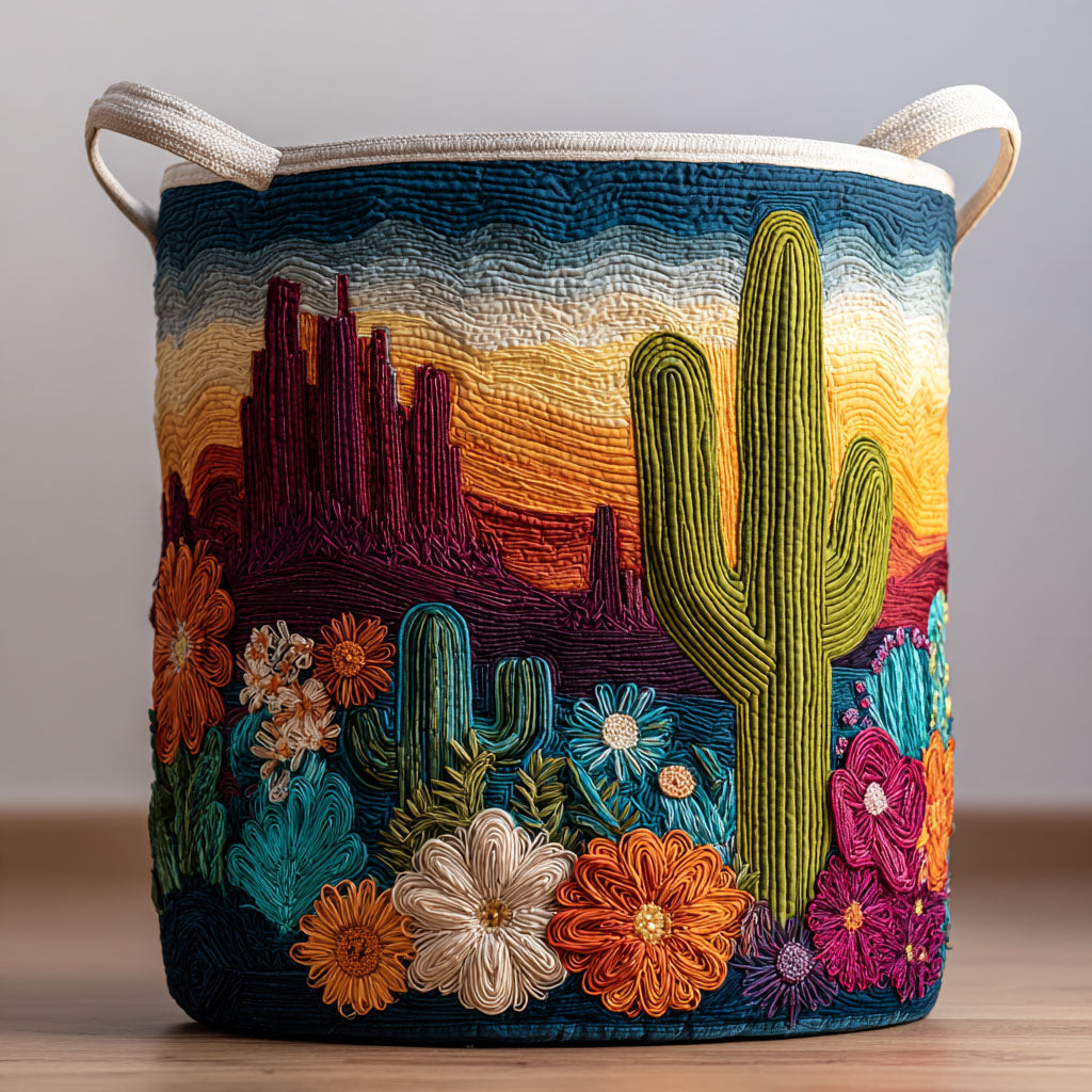Cactus Horizon Floral Western Quilted Laundry Basket Fabric Storage Bin Clothes Hamper