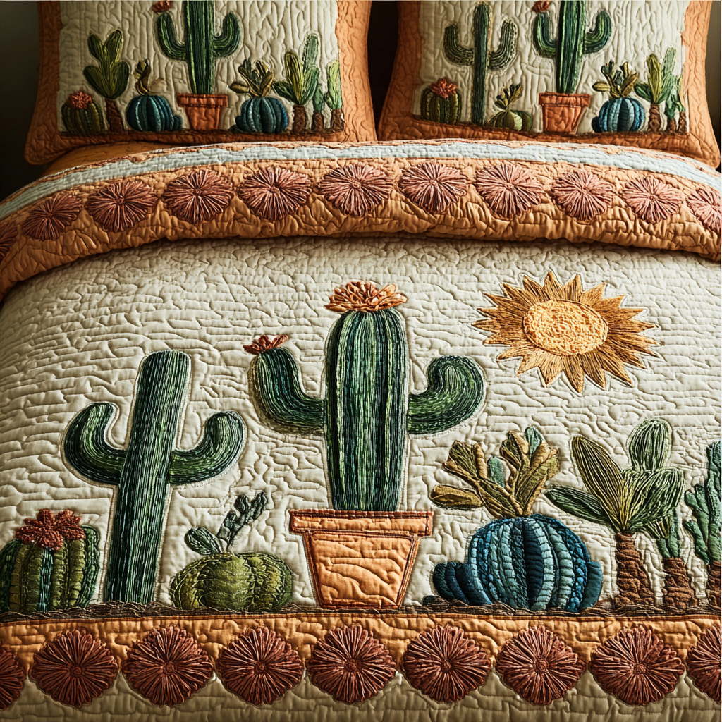 Cactus Horizon Quilted Bedding Set Christmas Bedding Duvet Cover Great Cactus Themed Gifts