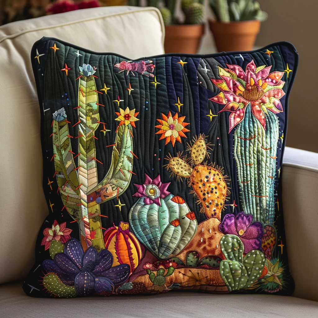 Cactus Oasis Quilted Pillow Case Colorful Desert Cactus Decor Gift For Mom