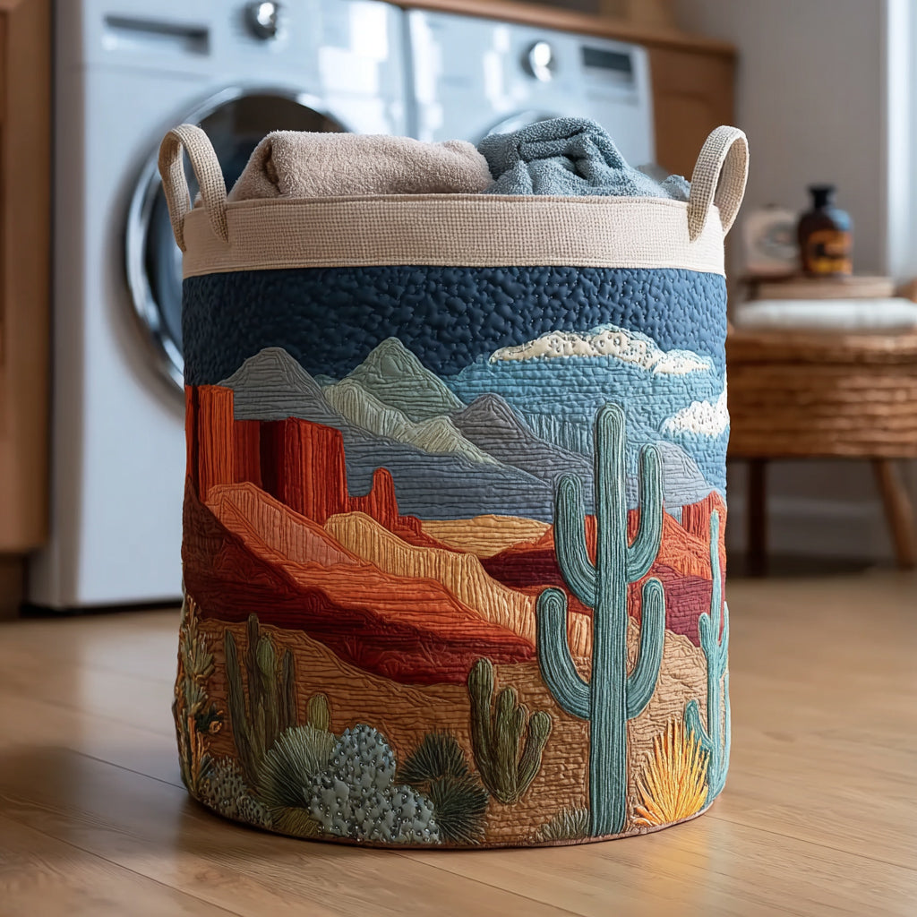 Cactus Savanna Western Quilted Laundry Basket Fabric Storage Bin Folding Laundry Basket