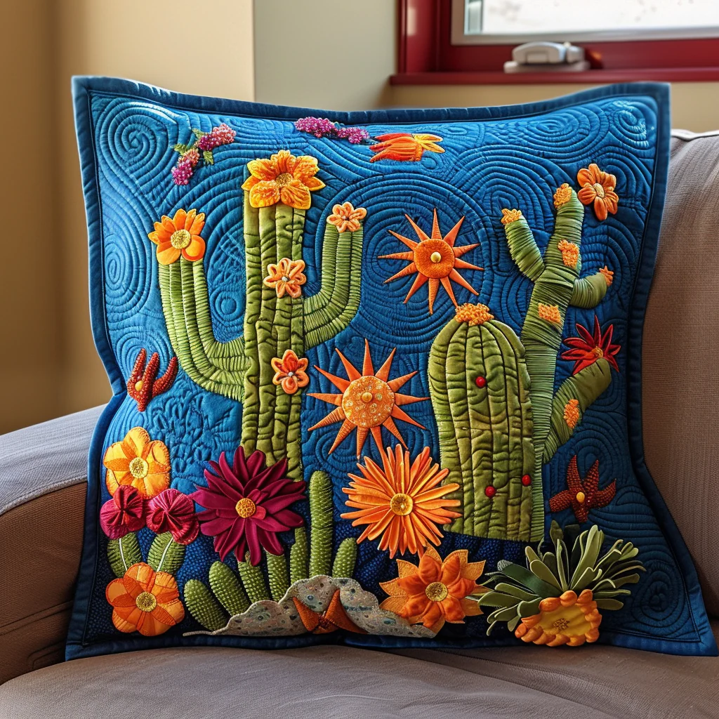 Cactus Sea Quilted Pillow Case Boho Southwest Home Decor Gift For Best Friend