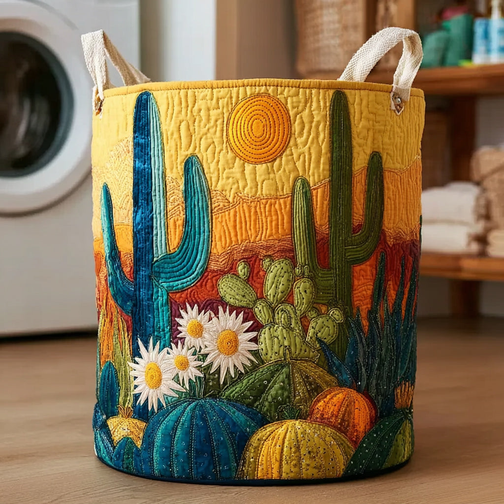 Cactus Sol Western Quilted Laundry Basket Fabric Storage Bin Hamper Succulent Present Ideas