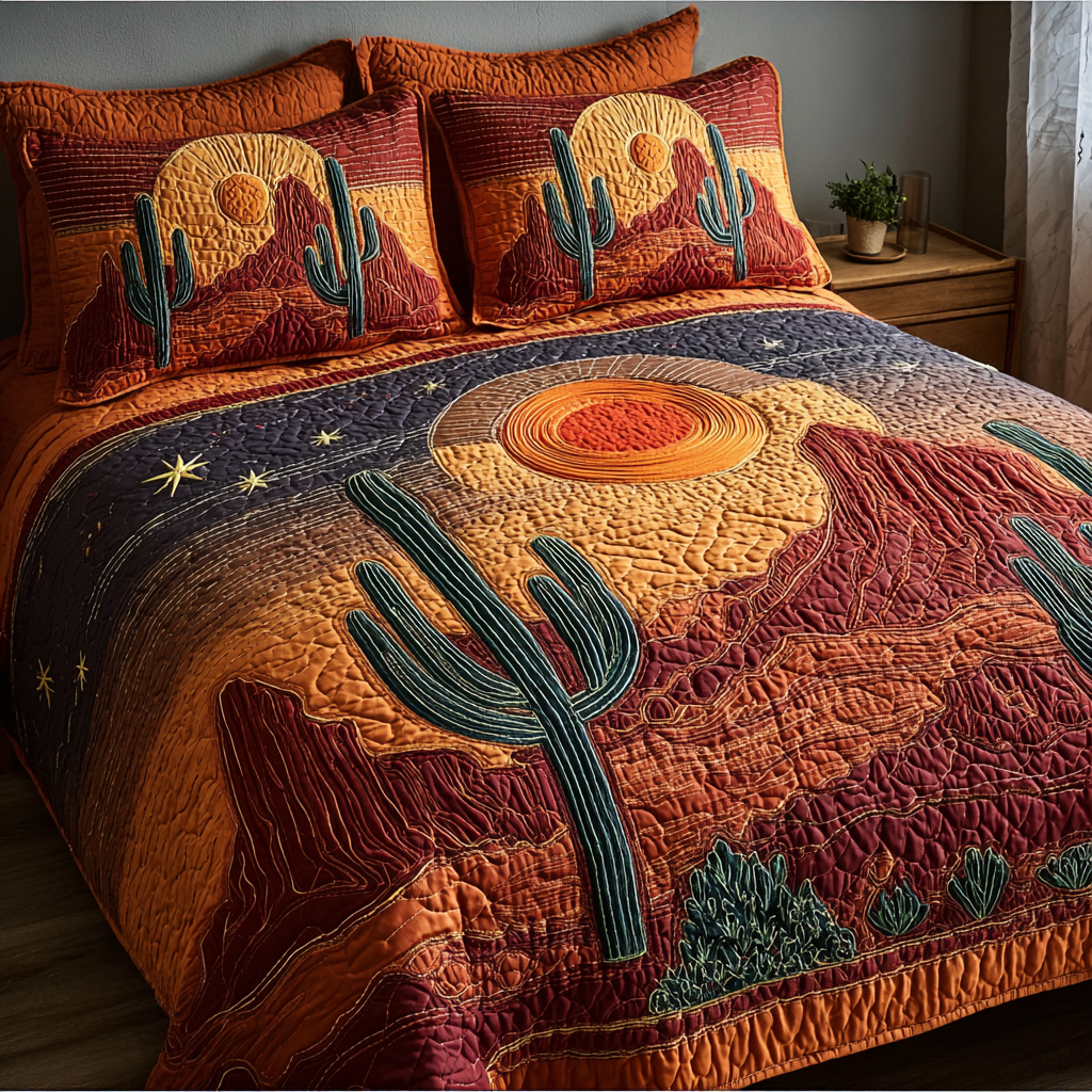 Cactus Spirit Quilted Bedding Set Best Christmas Duvet Cover Set Cactus Gifts For Her