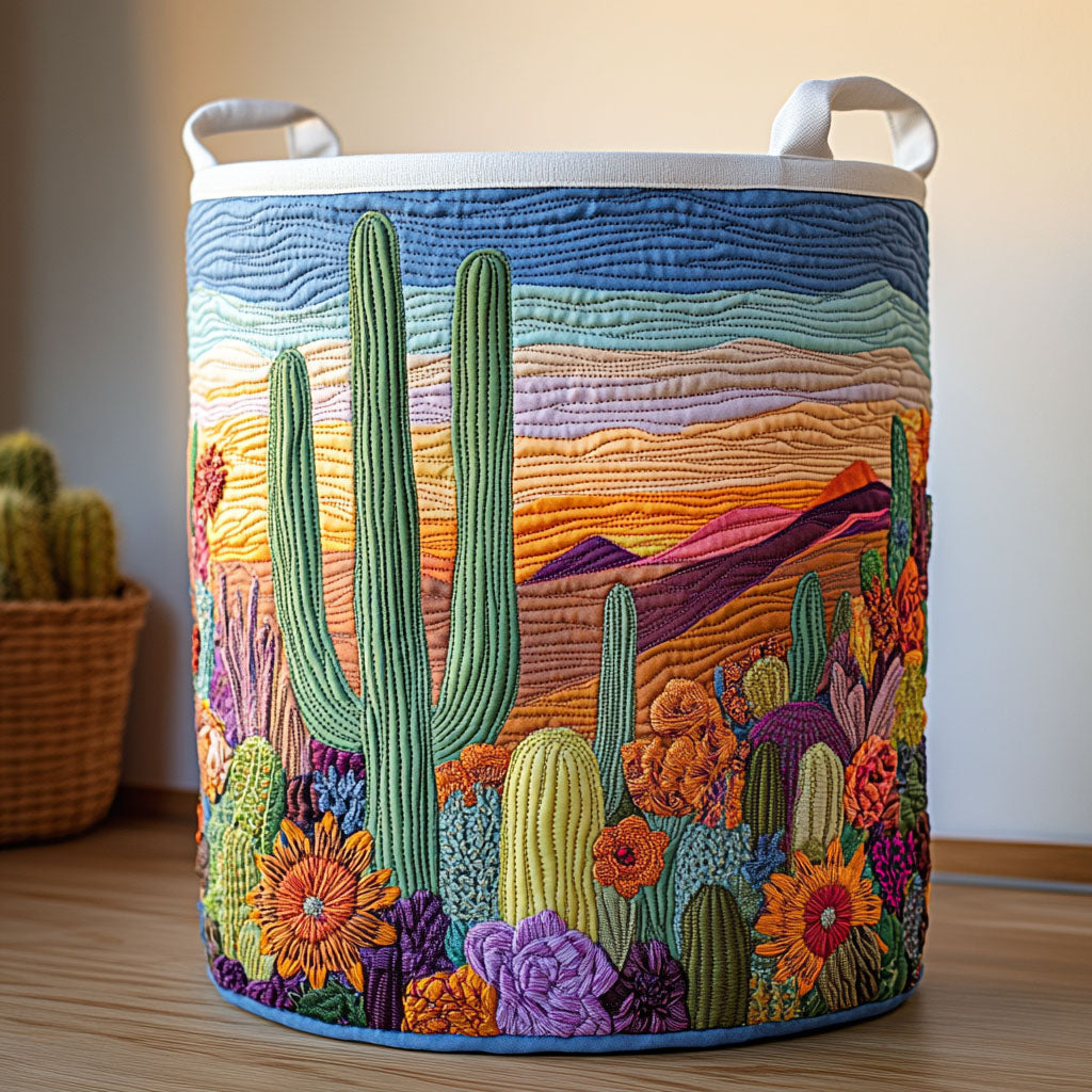 Cactus Sunny Quilted Laundry Basket Storage Bin Hamper Best Cactus Inspired Gifts