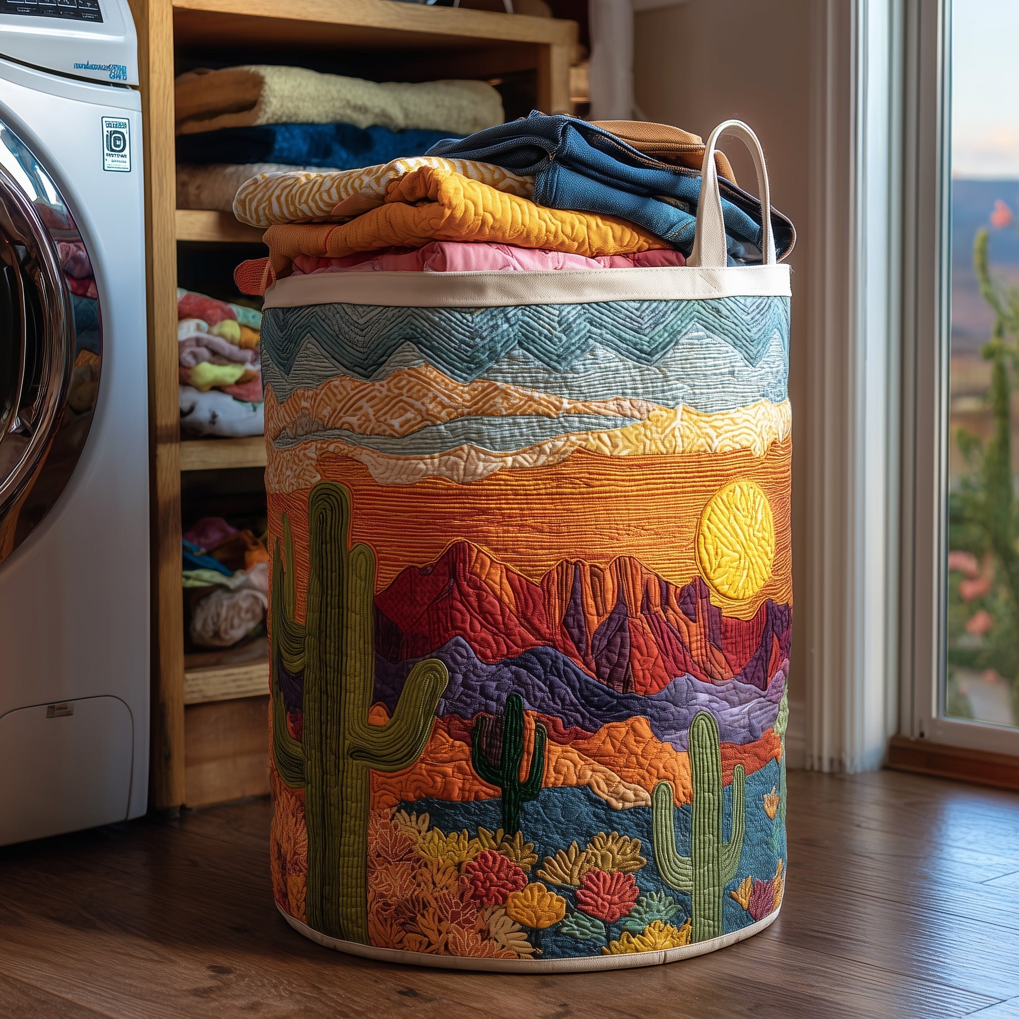Cactus Sunset Quilted Laundry Basket Best Dirty Clothes Hamper Great Cactus Lover Gifts