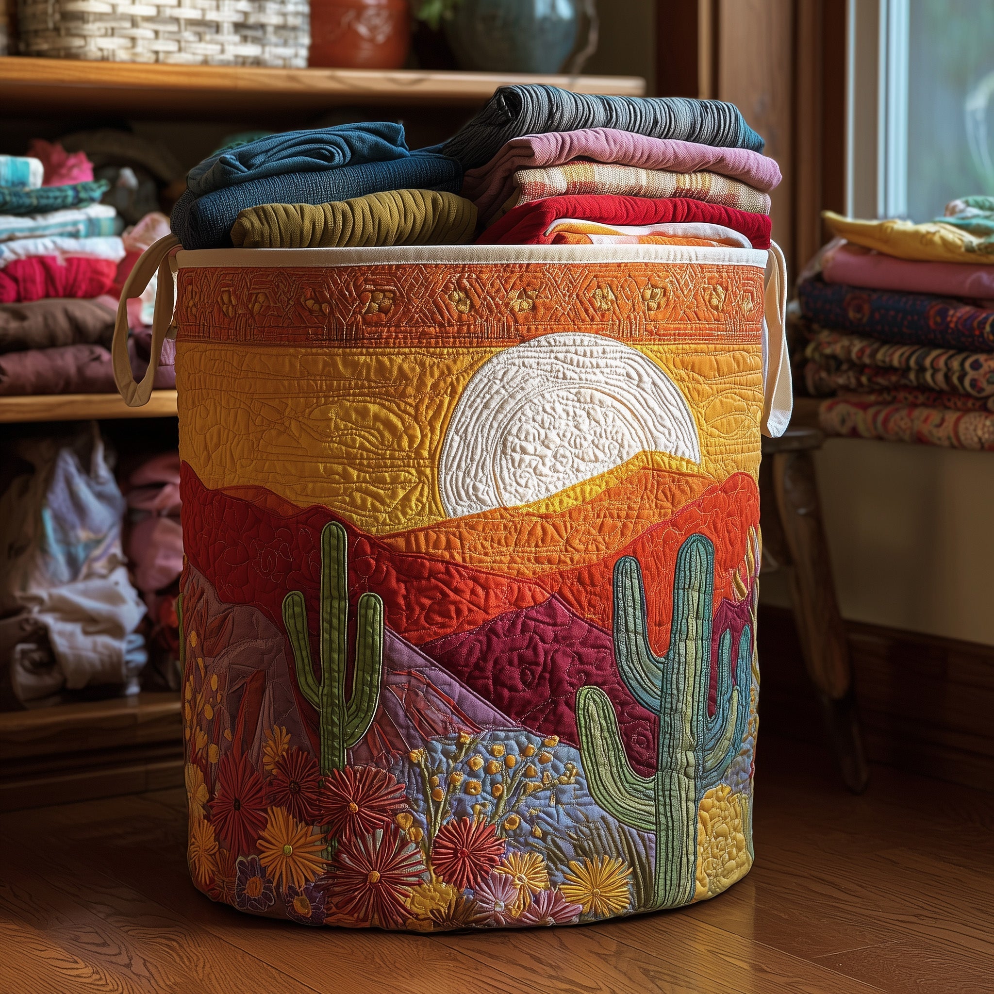 Cactus Sunset Quilted Laundry Basket Cute Laundry Hamper Apartment Living Gifts