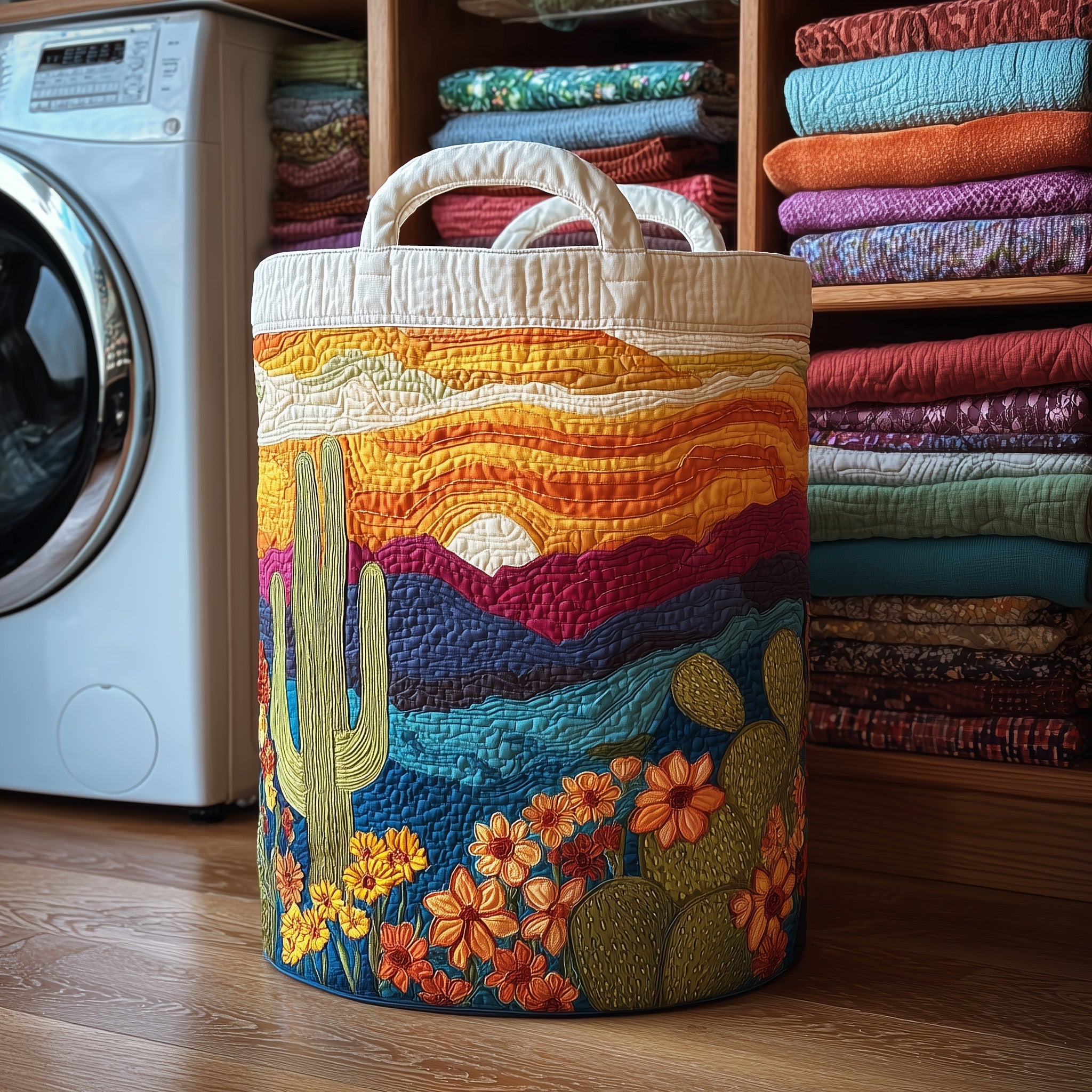 Cactus Sunset Quilted Laundry Basket Floral Laundry Hamper Best Cactus Related Gifts