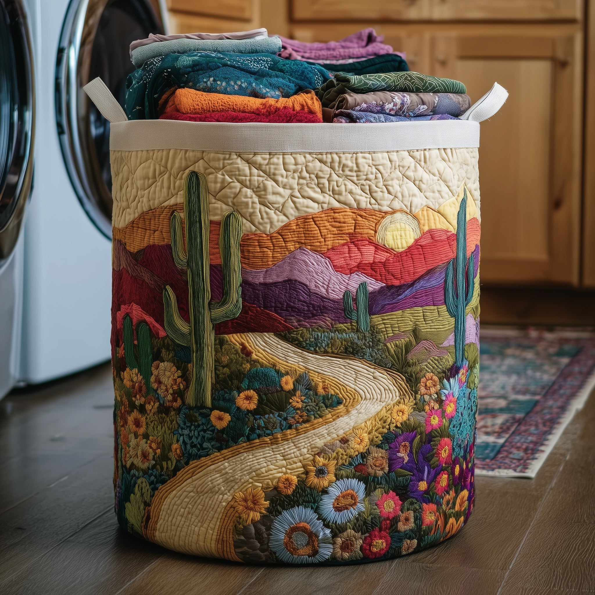 Cactus Sunset Quilted Laundry Basket Floral Laundry Hamper Gifts Ideas For Relatives