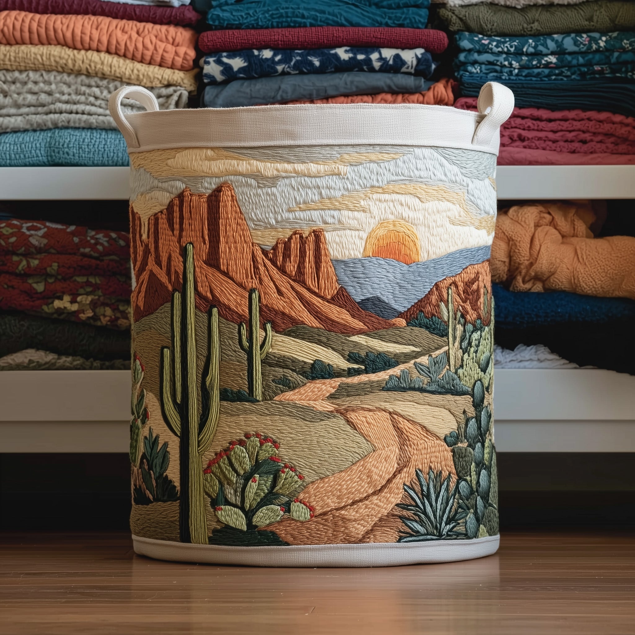 Cactus Sunset Quilted Laundry Basket Unique Laundry Hamper Gifts For Cactus Lovers