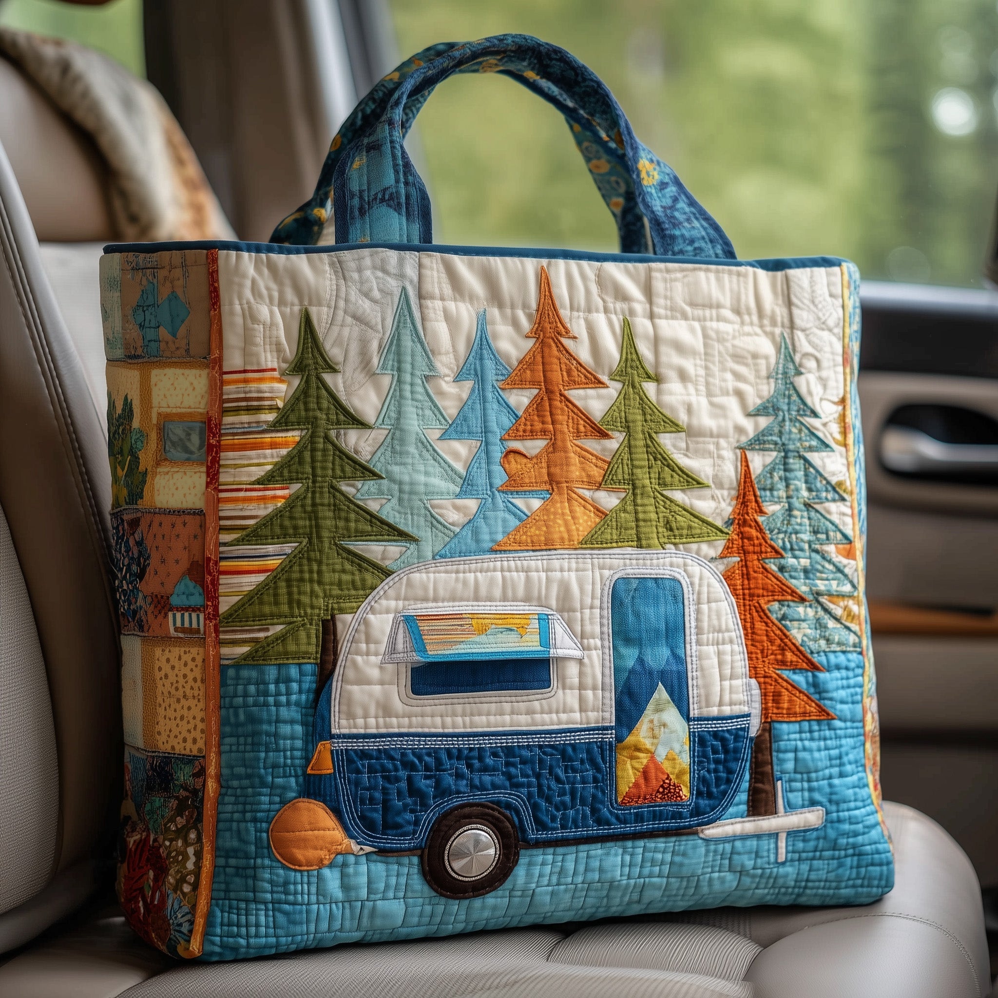 Camping Trailer Quilted Tote Bag Best Everyday Shoulder Bag Unique Camping Themed Gifts For Her