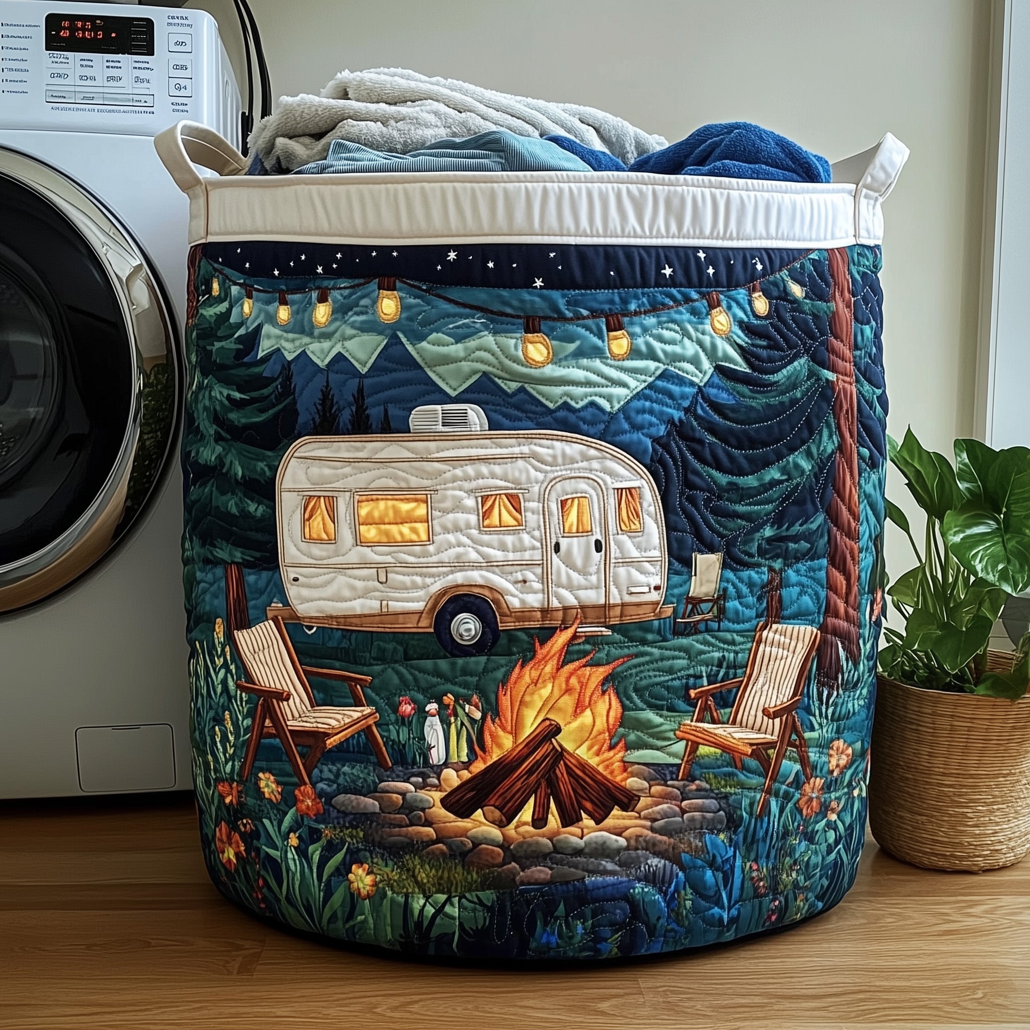 Camping Vibe Quilted Laundry Basket Unique Laundry Hamper Gifts For Camping Lovers