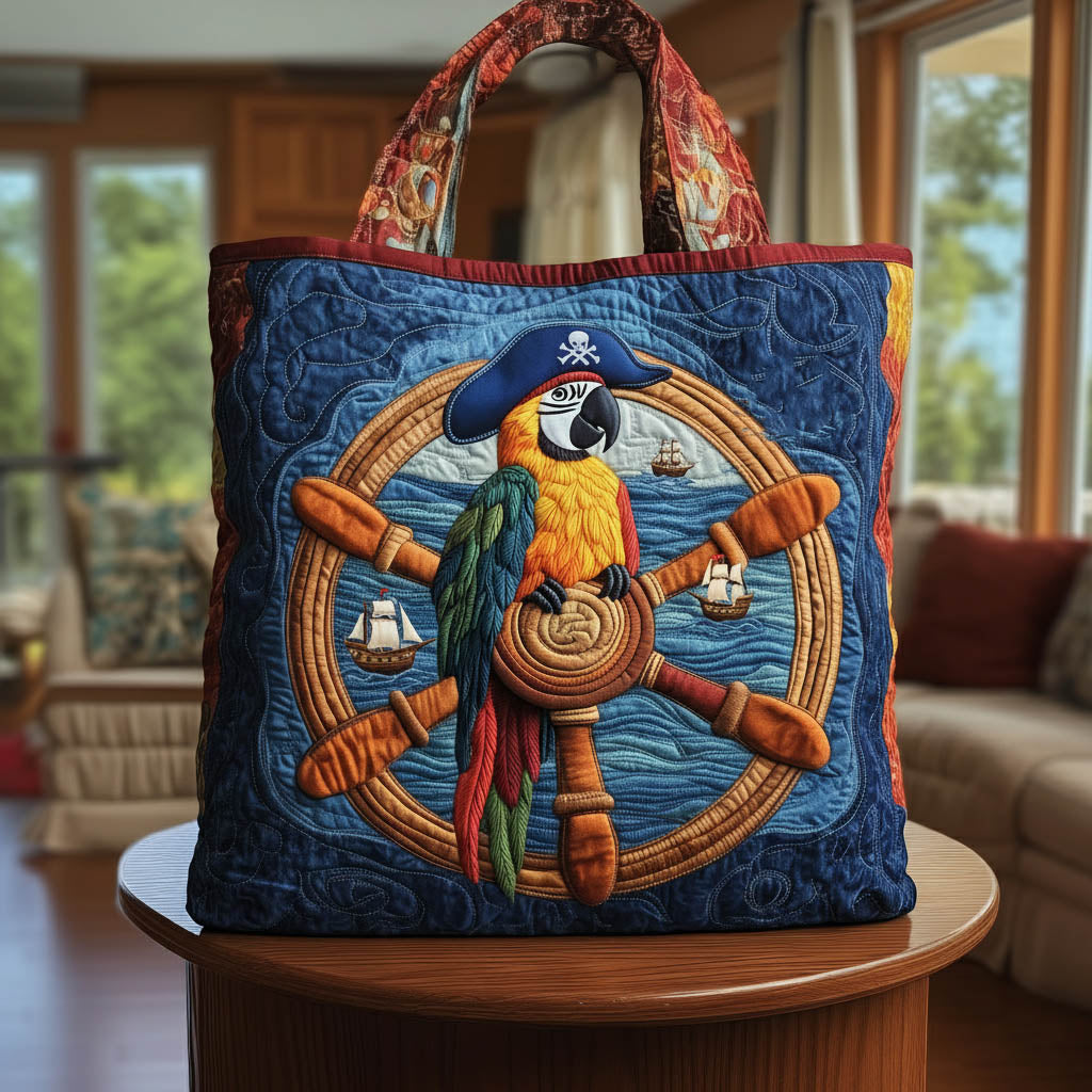 Captain Parrot Quilted Tote Bag Nautical Adventure Shoulder Bag Birthday Gifts Ideas