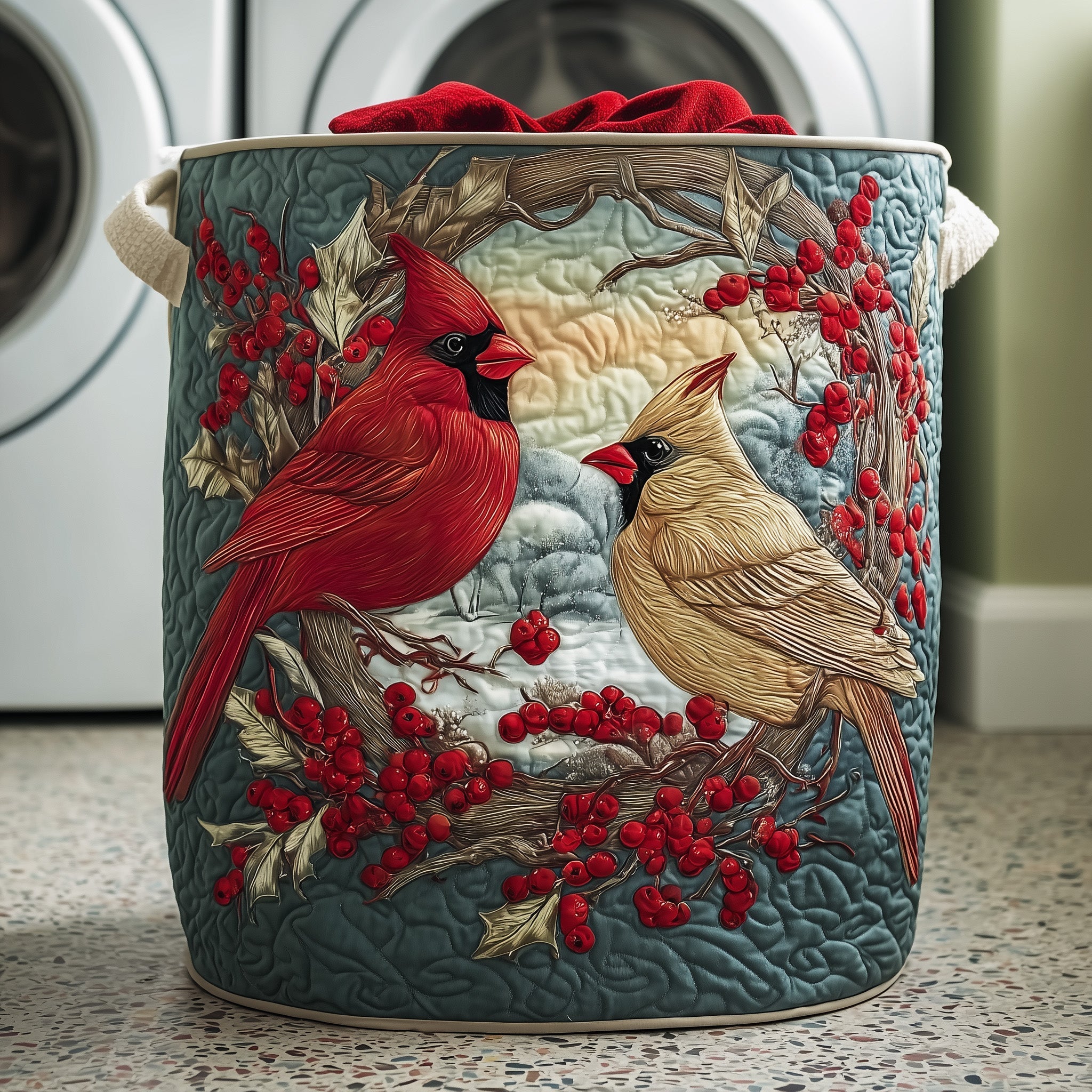 Cardinal Berries Quilted Laundry Basket Unique Cool Laundry Basket Cardinal Gift Items