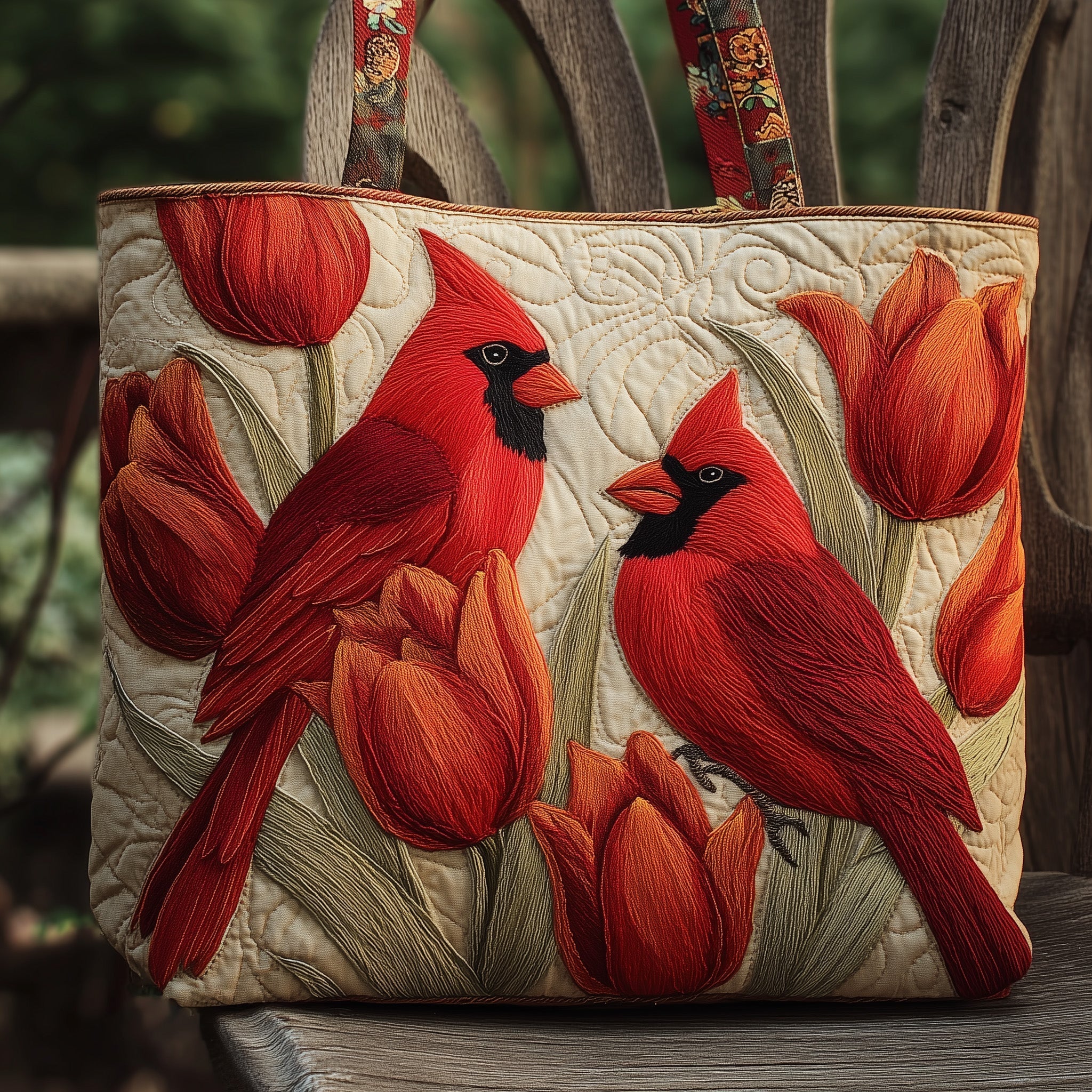 Cardinal Charm Quilted Tote Bag Best Everyday Shoulder Bag Cardinal Themed Gifts For Her