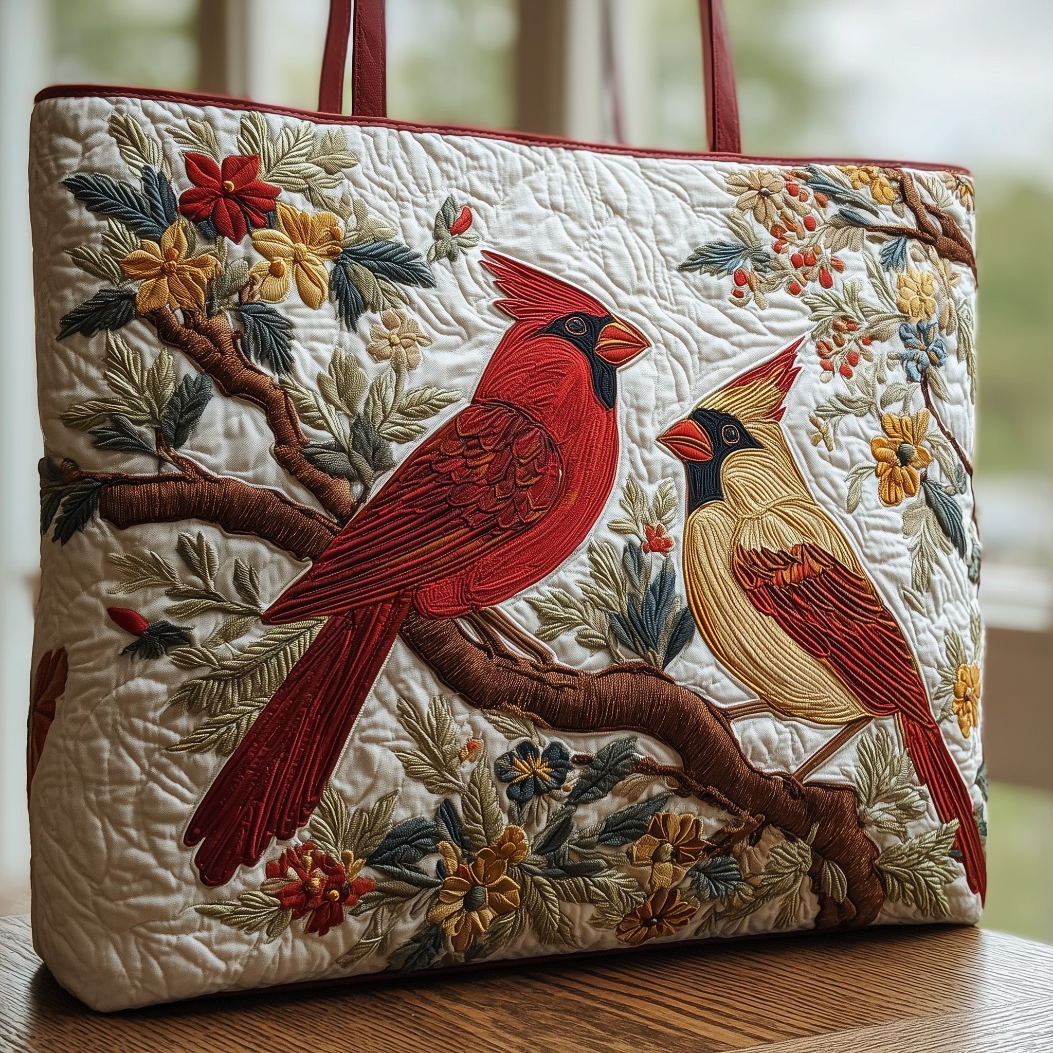 Cardinal Love Dance Quilted Tote Bag Best Everyday Shoulder Bag Red Cardinal Gifts Ideas