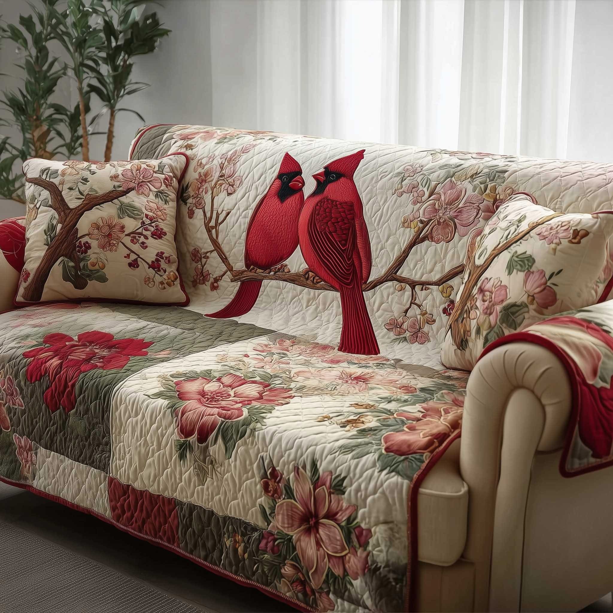 Cardinal Love Quilted Sofa Cover Floral Sofa Protector Present Ideas For Cardinal Lovers