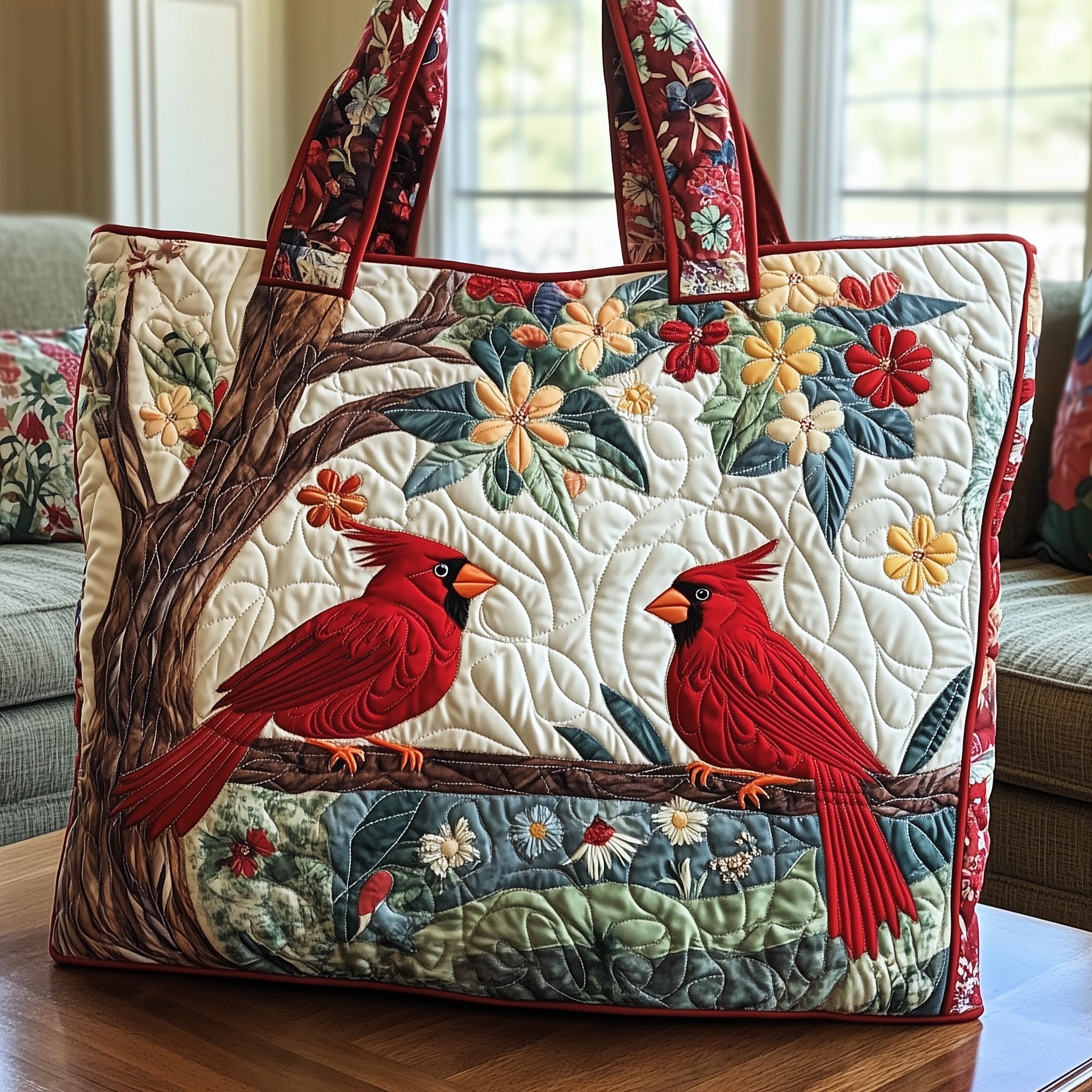 Cardinal Love Quilted Tote Bag Best Shoulder Handbags Gifts For Cardinal Lovers