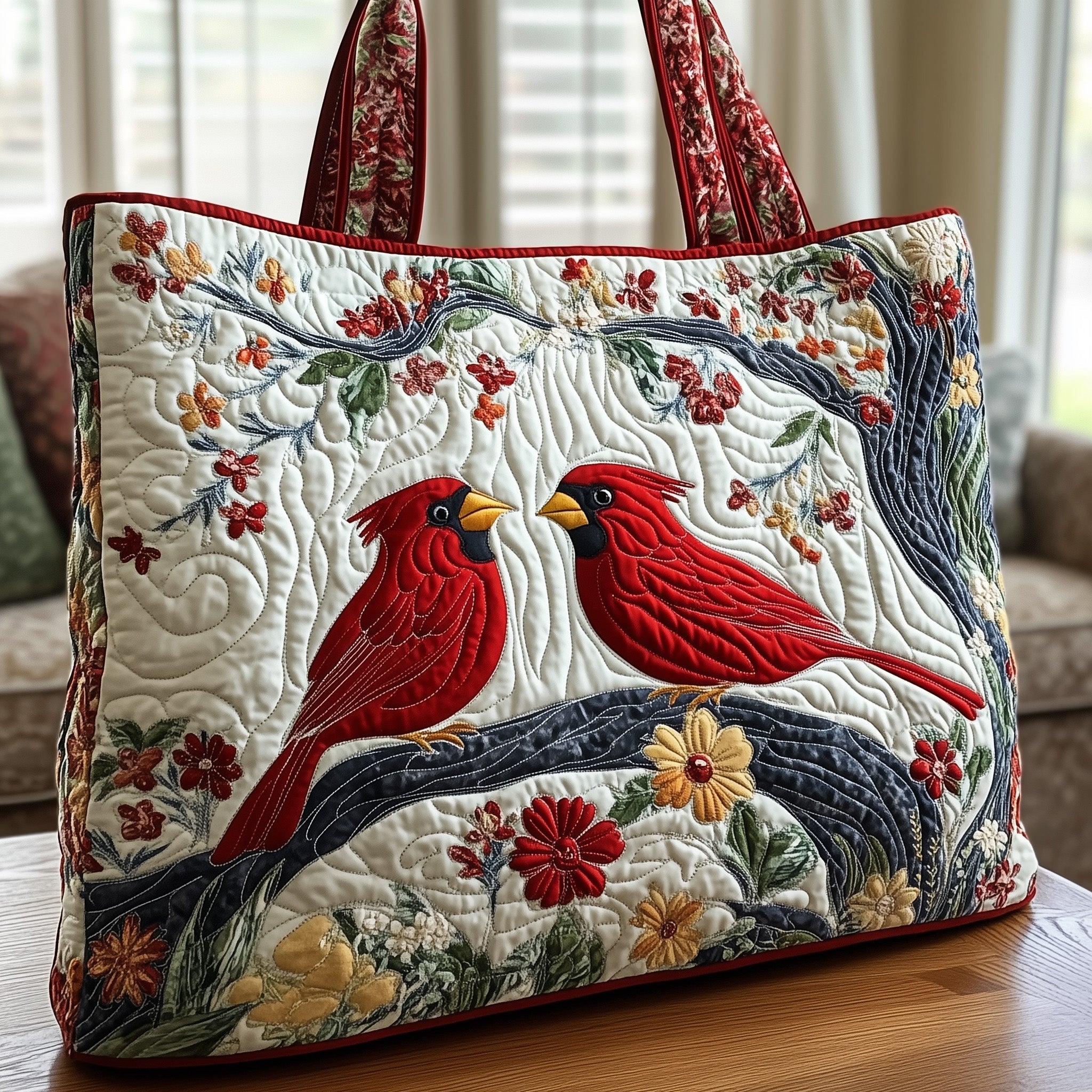 Cardinal Love Quilted Tote Bag Best Shoulder Tote Bag Cardinal Gifts For Women