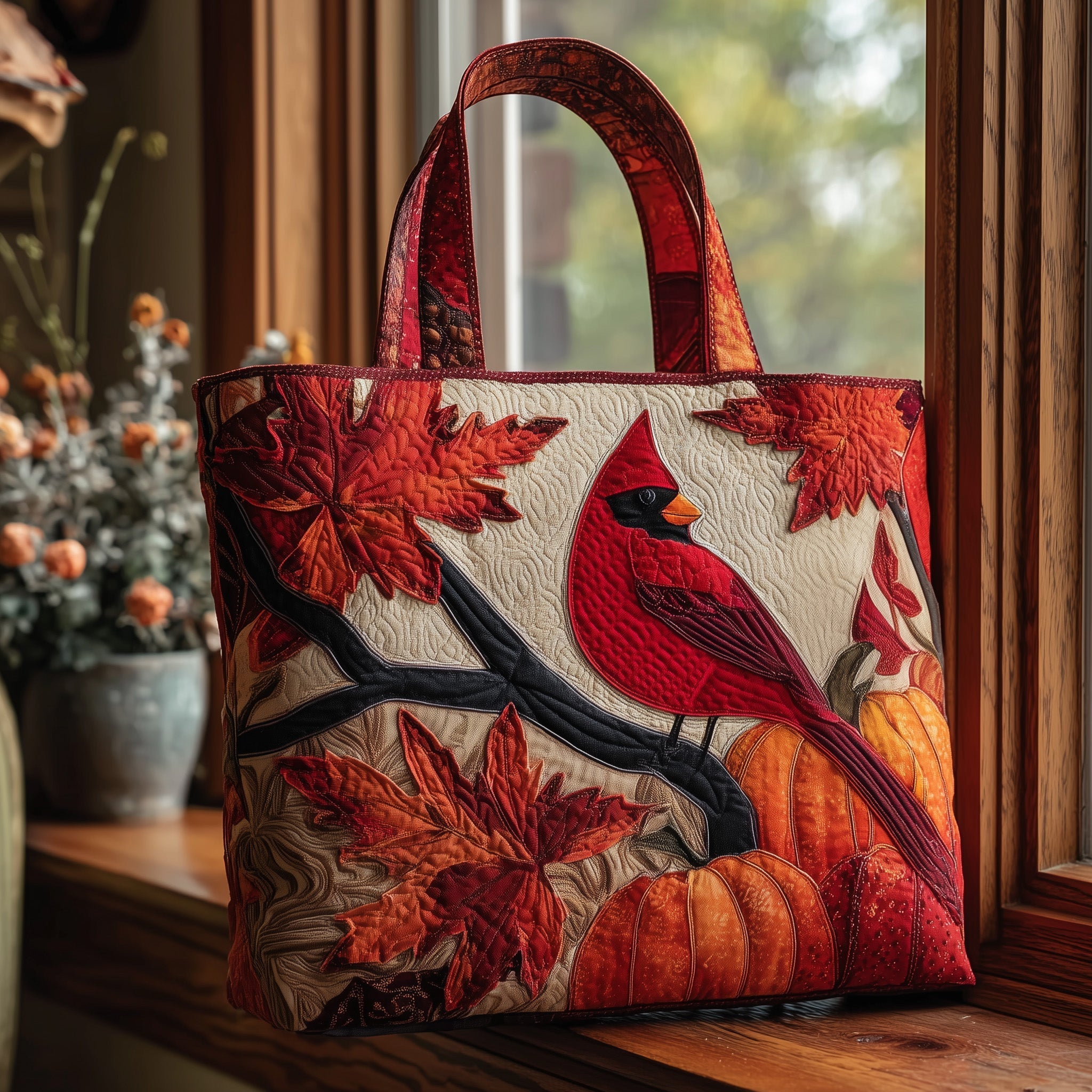 Cardinal Quilted Tote Bag Autumn Themed Handbag Gifts For Cardinal Lovers