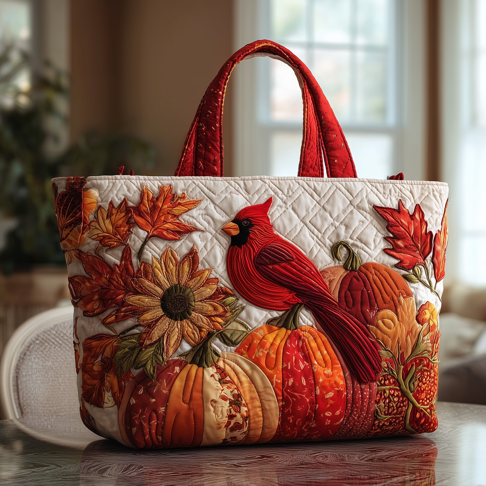 Cardinal Quilted Tote Bag Autumn Themed Shoulder Bag Cardinal Gifts For Mom