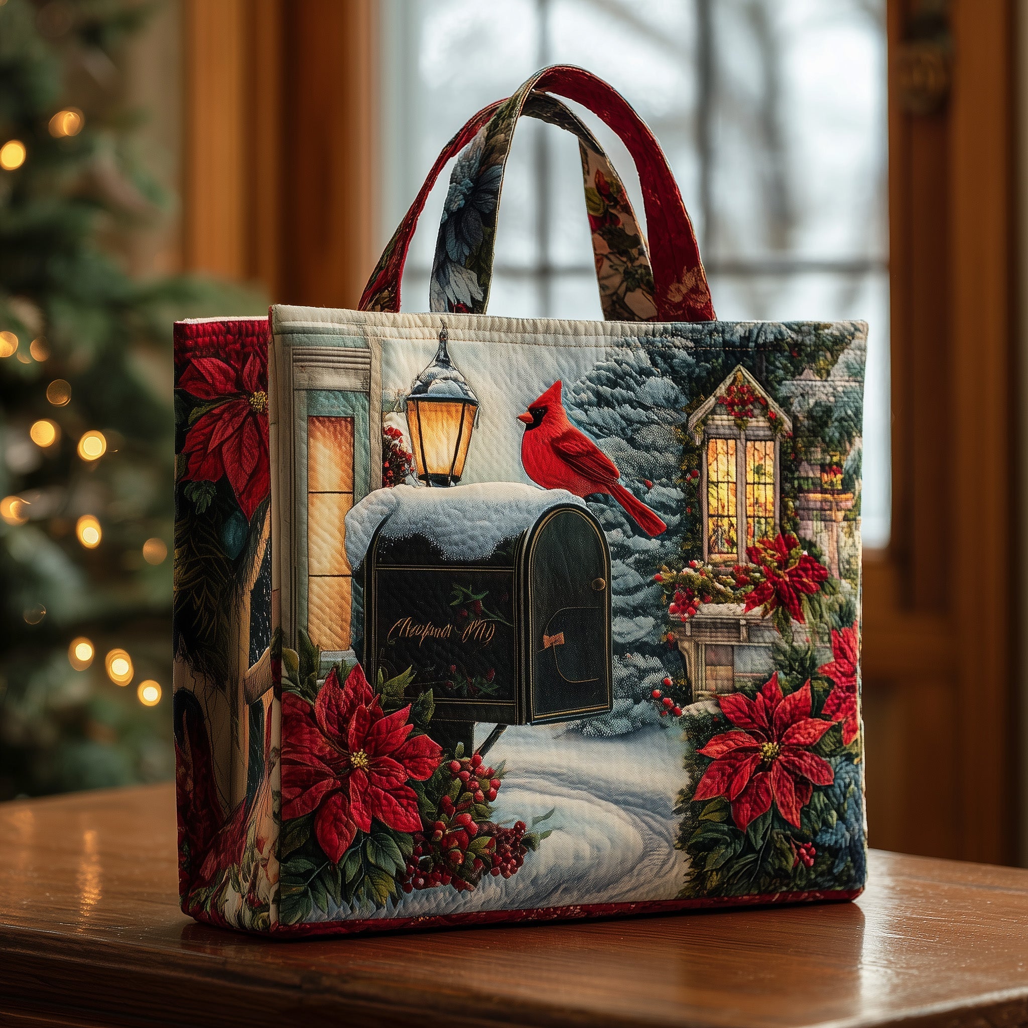 Cardinal Snow Quilted Tote Bag Most Popular Shoulder Bags Cardinal Christmas Gift