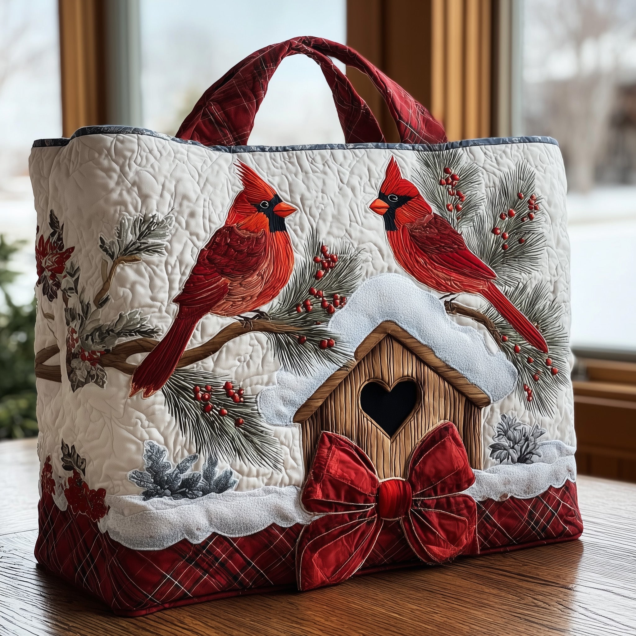 Cardinal Winter Couple Quilted Tote Bag Best Bags For Women Red Cardinal Gift Items