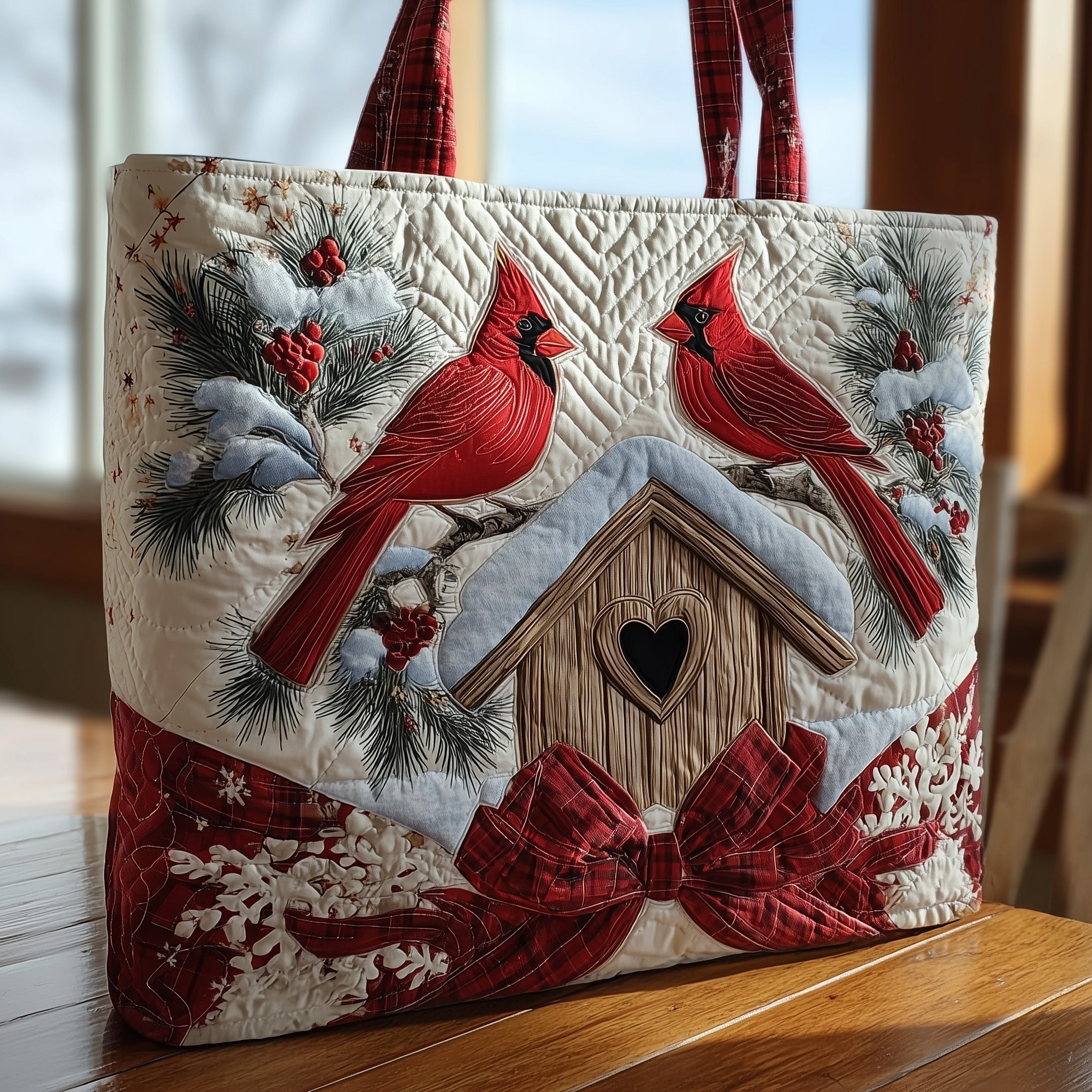 Cardinal Winter Couple Quilted Tote Bag Trendy Bags For Women Cardinal Themed Gifts