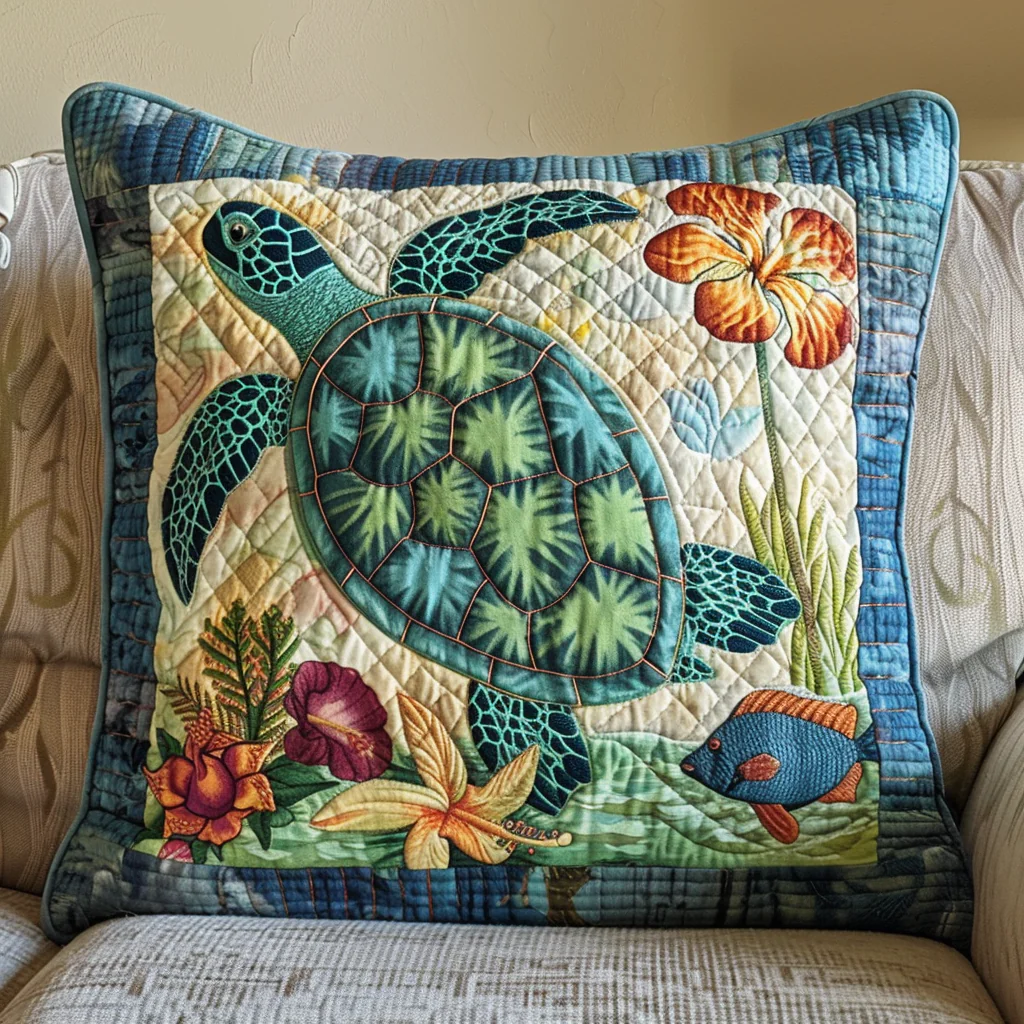 Caribbean Crawl Quilted Pillow Case Tropical Ocean Animal Cushion Case Gift For Him