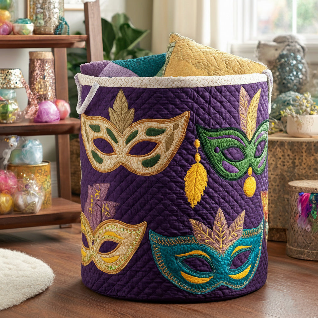 Carnival Allure Mardis Gras Quilted Laundry Basket Clothes Hamper Mardi Gras Gift Items