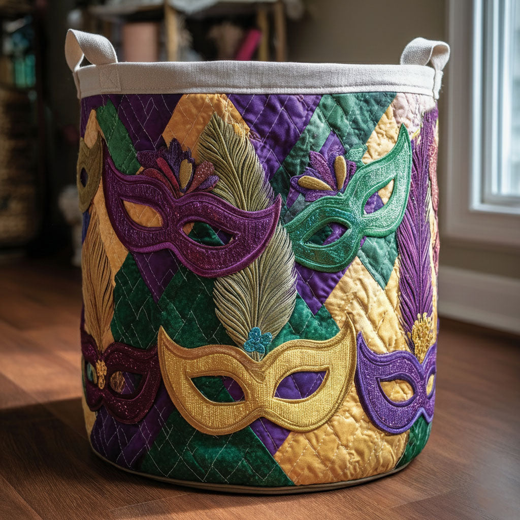 Carnival Charm Mask Mardis Gras Quilted Laundry Basket Clothes Hamper Mardi Gras Stuff