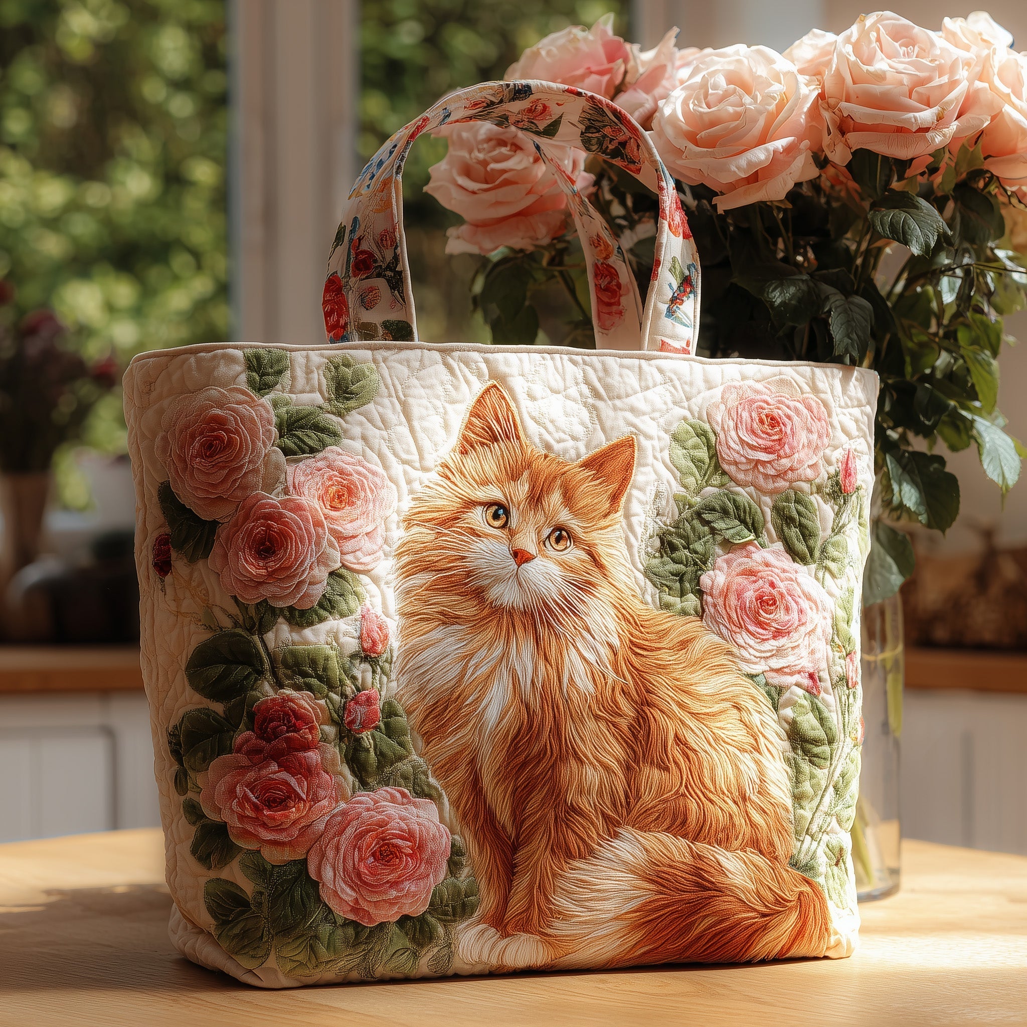 Cat And Rose Quilted Tote Bag Best Ladies Tote Bags Present Ideas For Cat Lovers