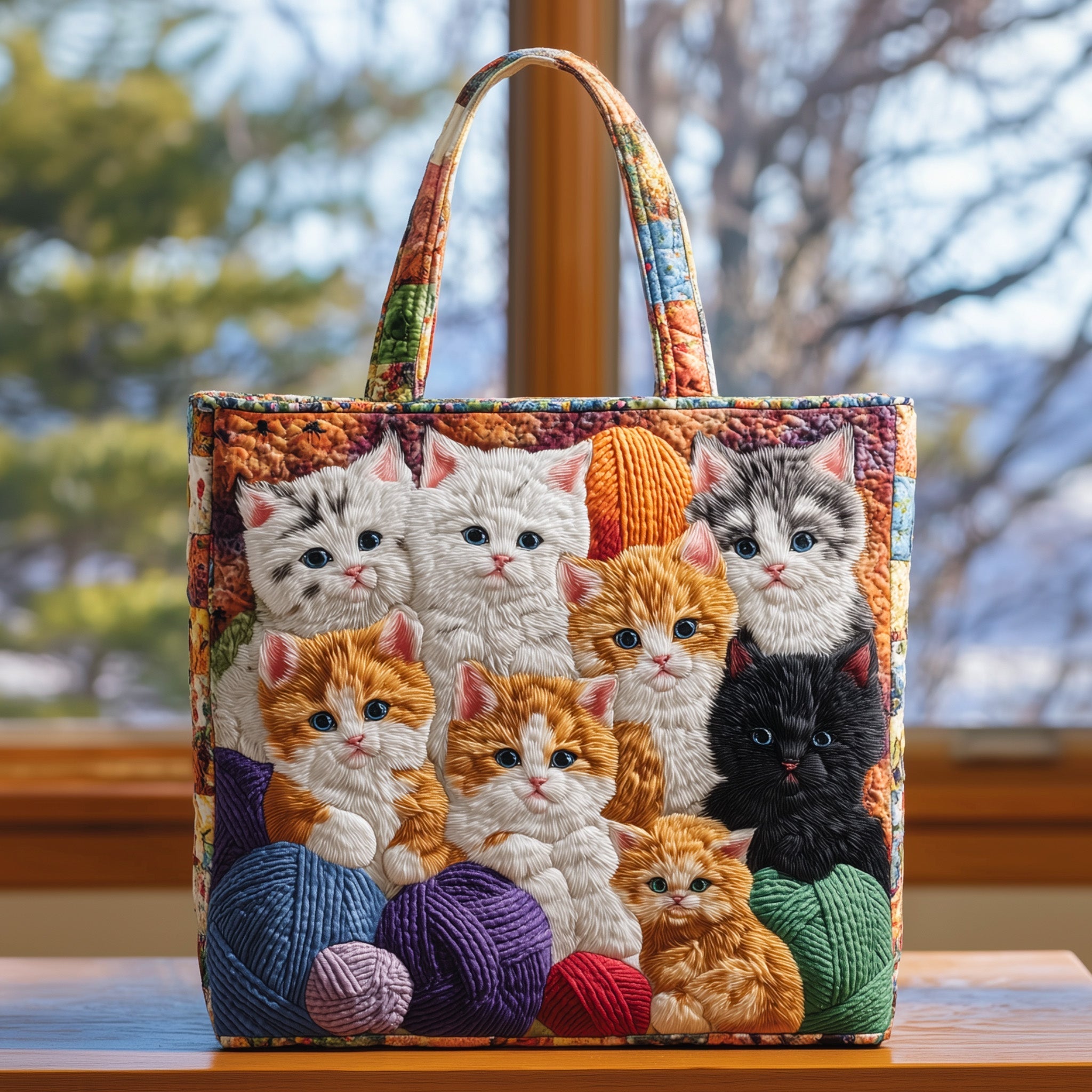 Cat Bliss Quilted Tote Bag Cute Animal Shoulder Bag Cat Presents For Women