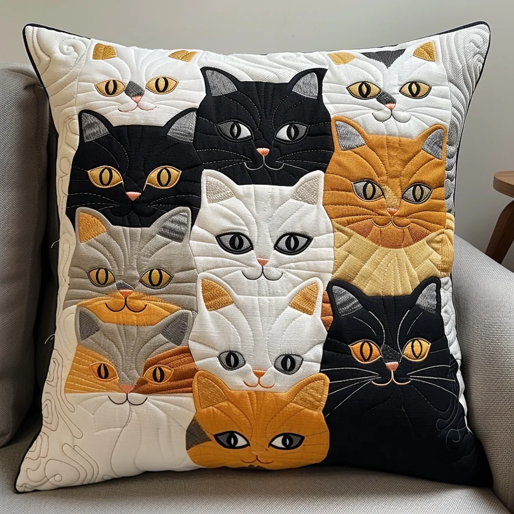 Cat Cuddle Chaos Quilted Pillow Case Decorative Pillow Covers Gift For Cat Lover