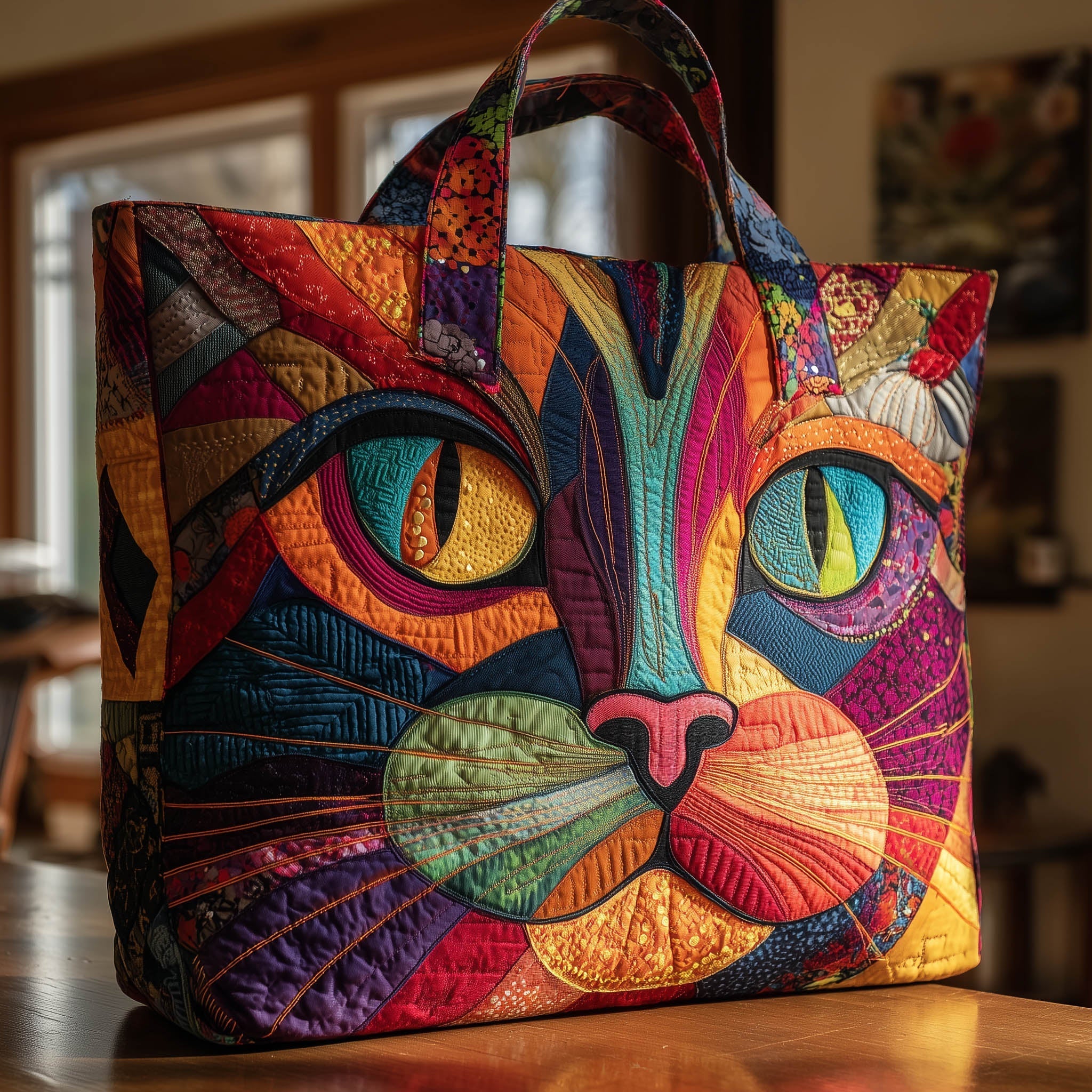 Cat Face Colorful Quilted Tote Bag Best Shoulder Tote Bag Best Cat Gifts For Her