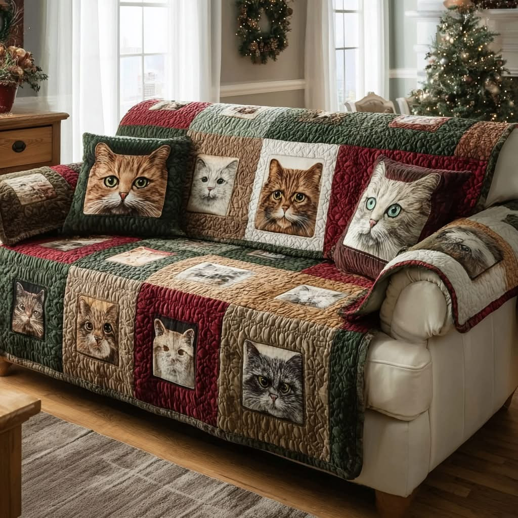 Cat Gallery Quilted Sofa Cover Cute Animal Sofa Protector Cover Best Gift For Cat Lovers