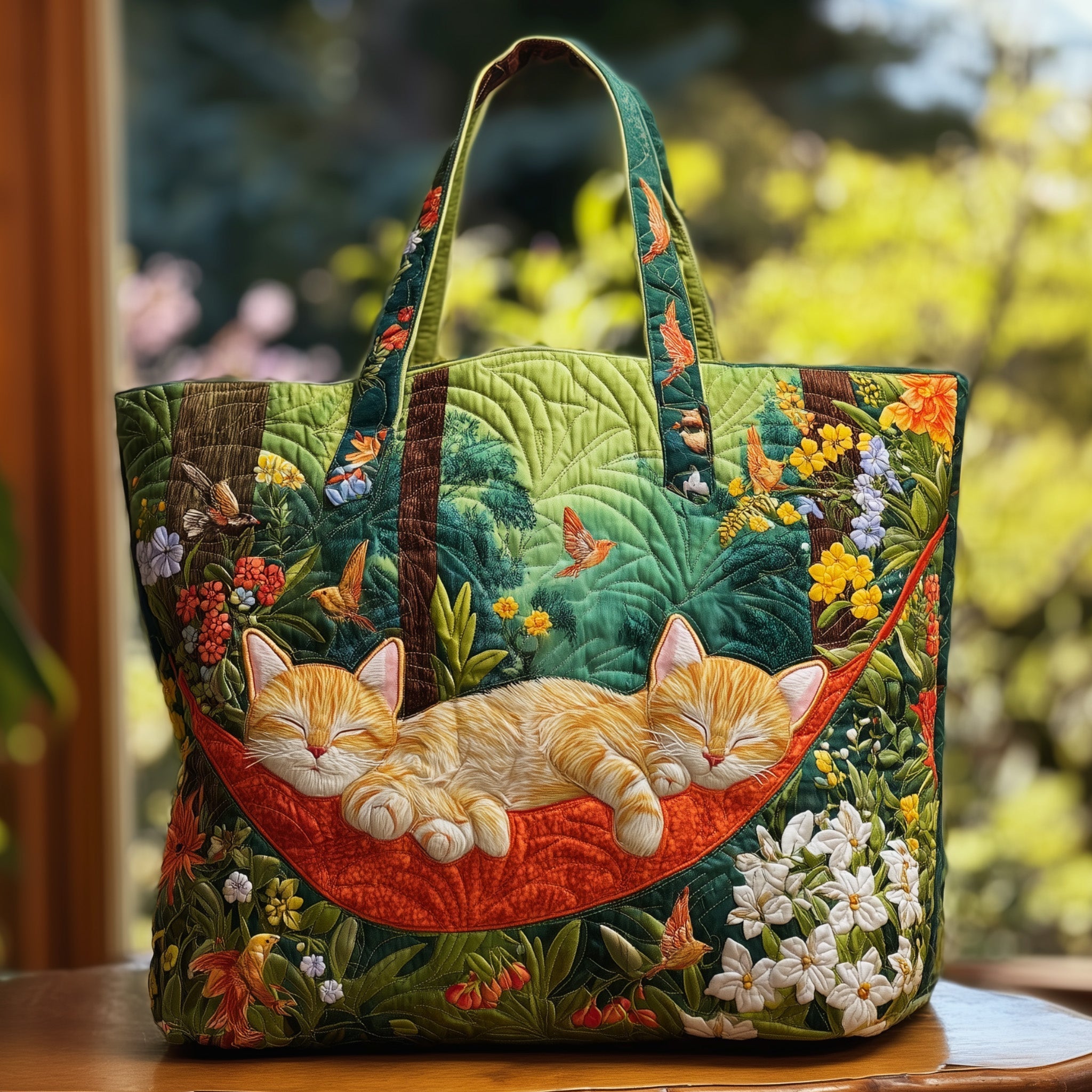 Cat Nap Quilted Tote Bag Floral Shoulder Bags For Women Cat Mom Gifts For Mother's Day