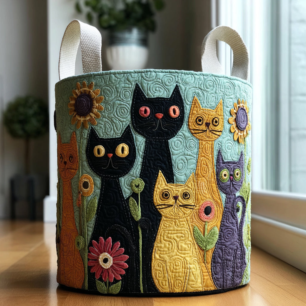 Cat Patchwork Laundry Basket Fabric Basket Laundry Clothes Hamper Unique Gifts For Cat People