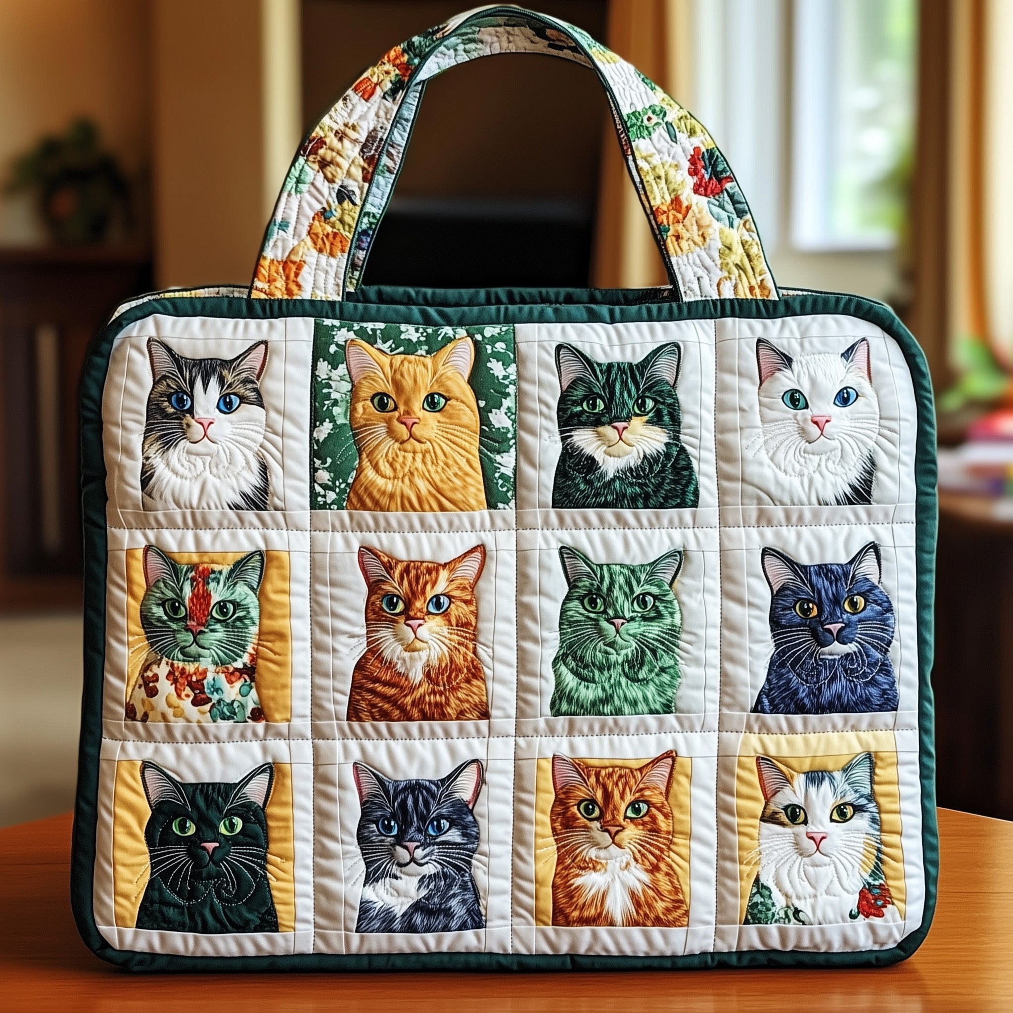 Cat Patchwork Quilted Tote Bag Trendy Shoulder Bags Presents For Cat Lovers Women