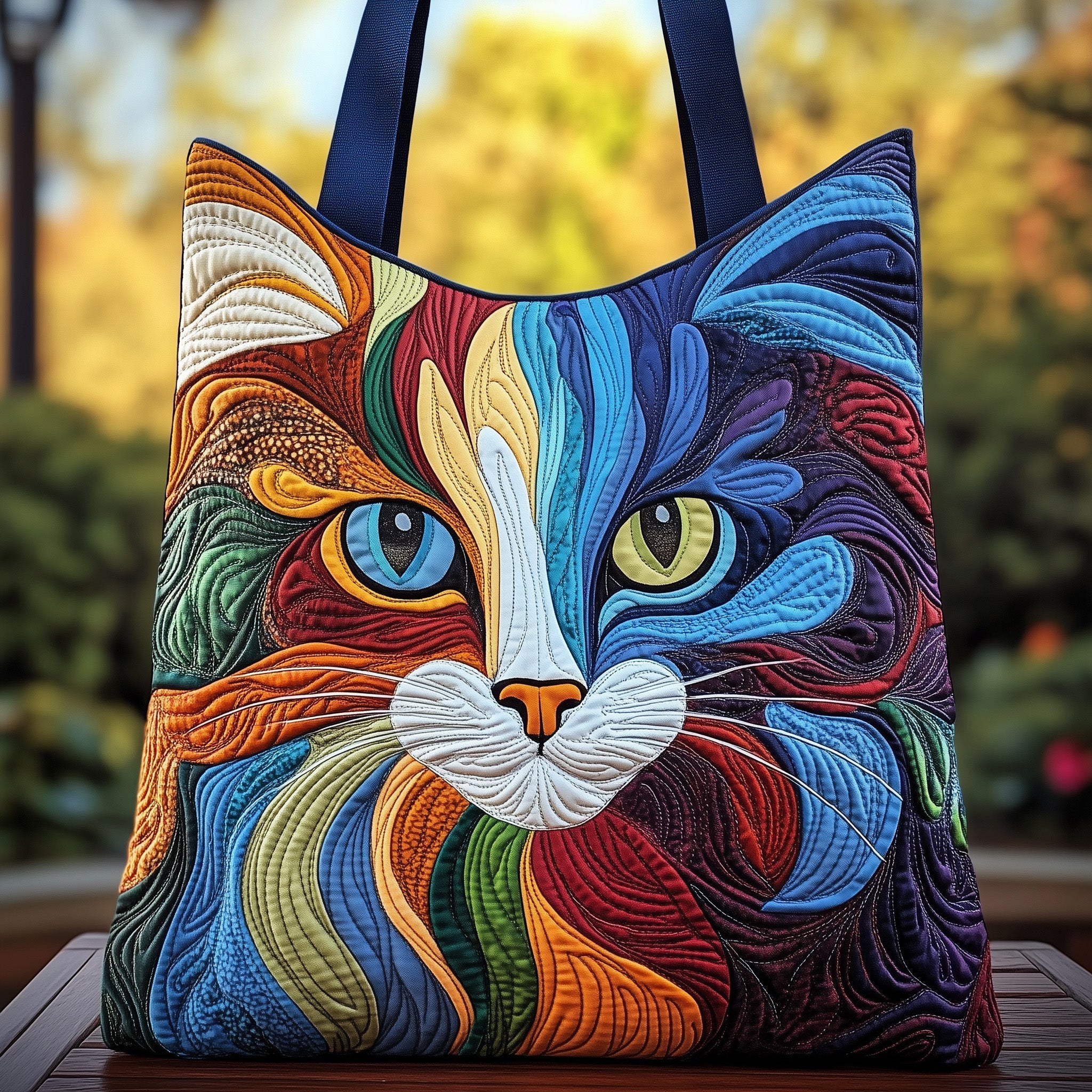 Cat Purrs Colorful Quilted Tote Bag Best Shoulder Handbags Cat Lover Gifts For Women