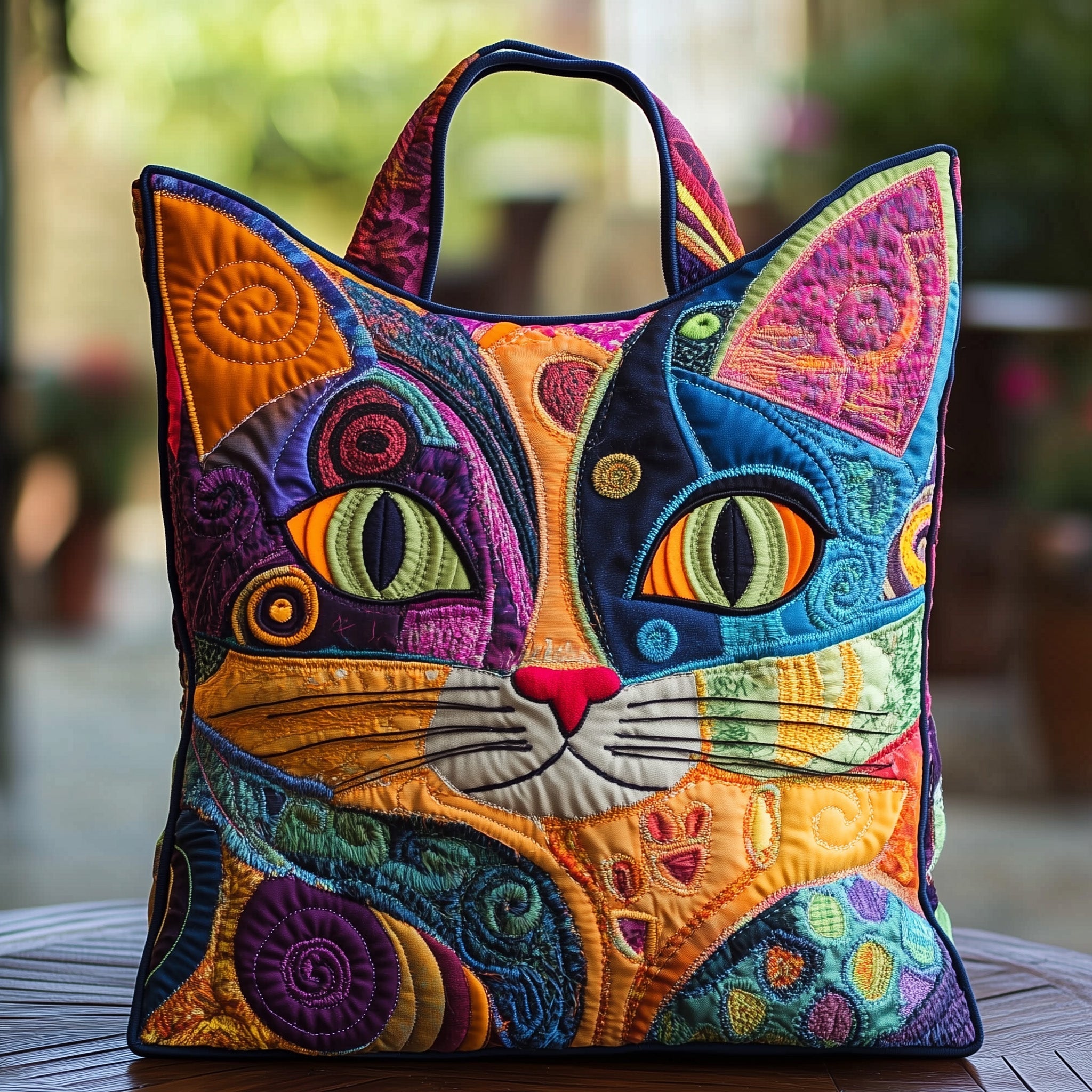 Cat Purrs Colorful Quilted Tote Bag Best Women s Shoulder Bags Awesome Gifts For Cat Lovers