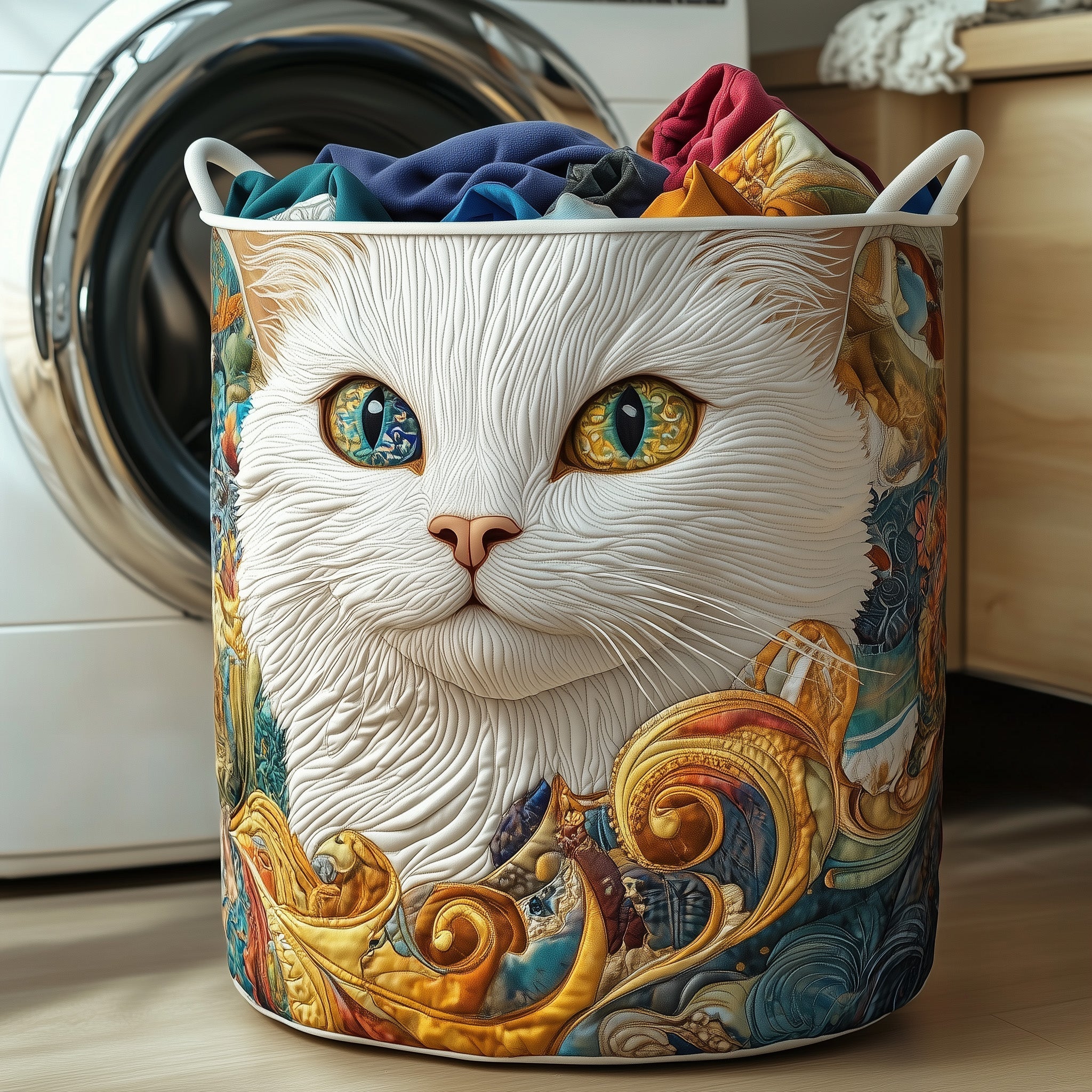 Cat Purrs Quilted Laundry Basket Cute Animal Hamper Basket Best Presents For Cat Lovers