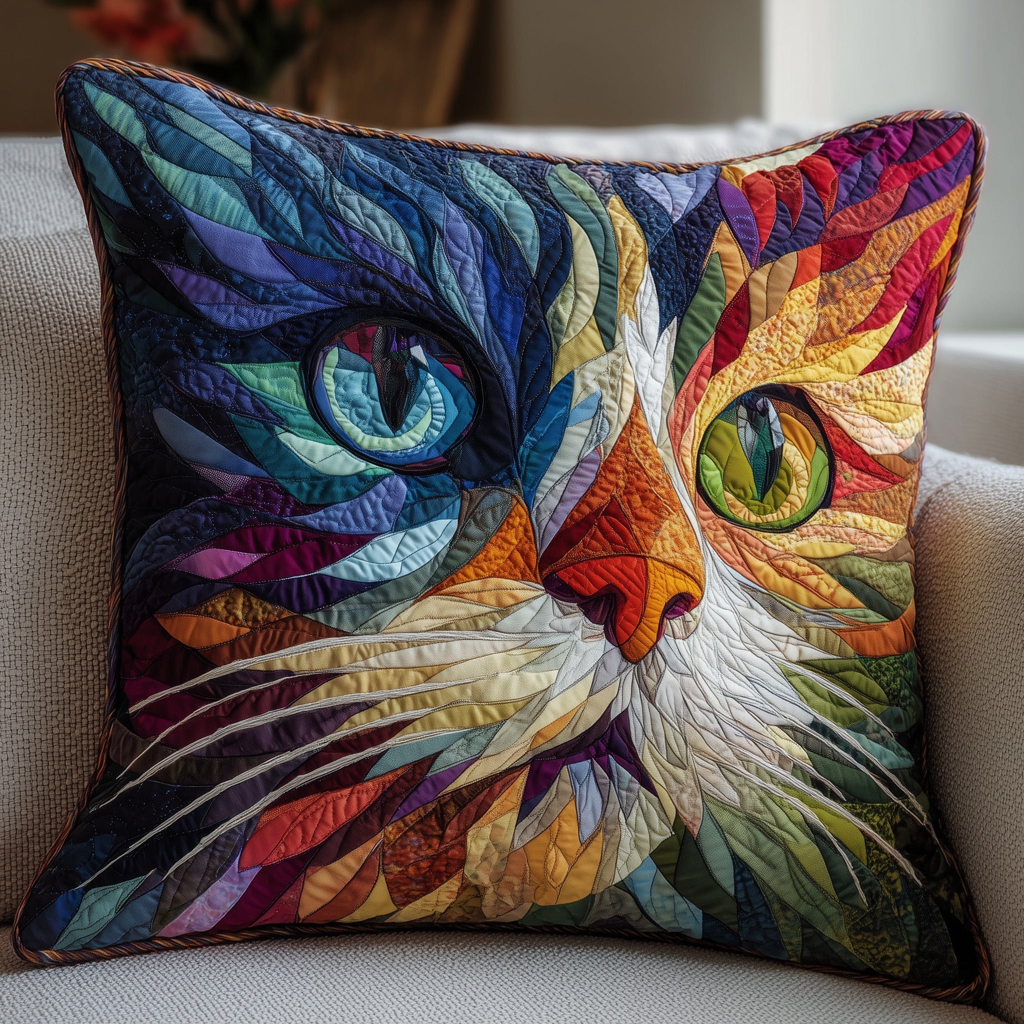 Cat Purrs Quilted Pillow Case Square Pillow Cushion CoverCute Pet Gifts For Cat Owners