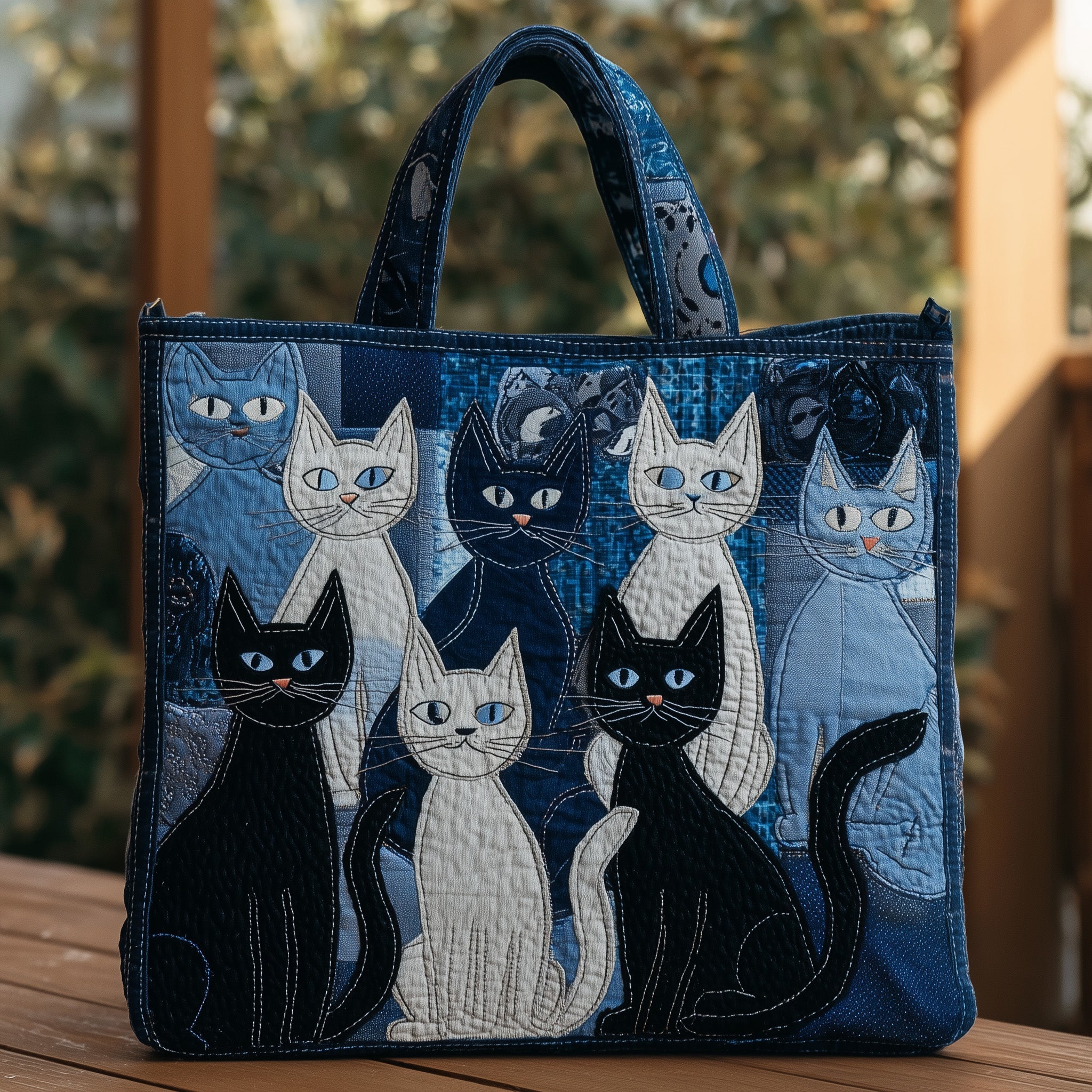 Cat Quilted Tote Bag Whimsical Animal Shoulder Bag Cat Themed Birthday Presents