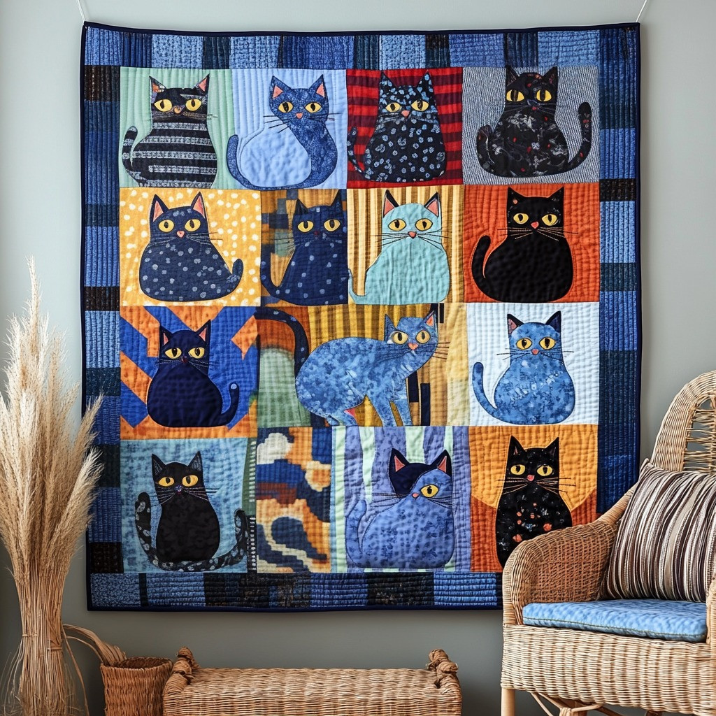 Cat Restful Whiskers Quilted Blanket Whimsical Animal Throw Blanket Present For Cat Lovers